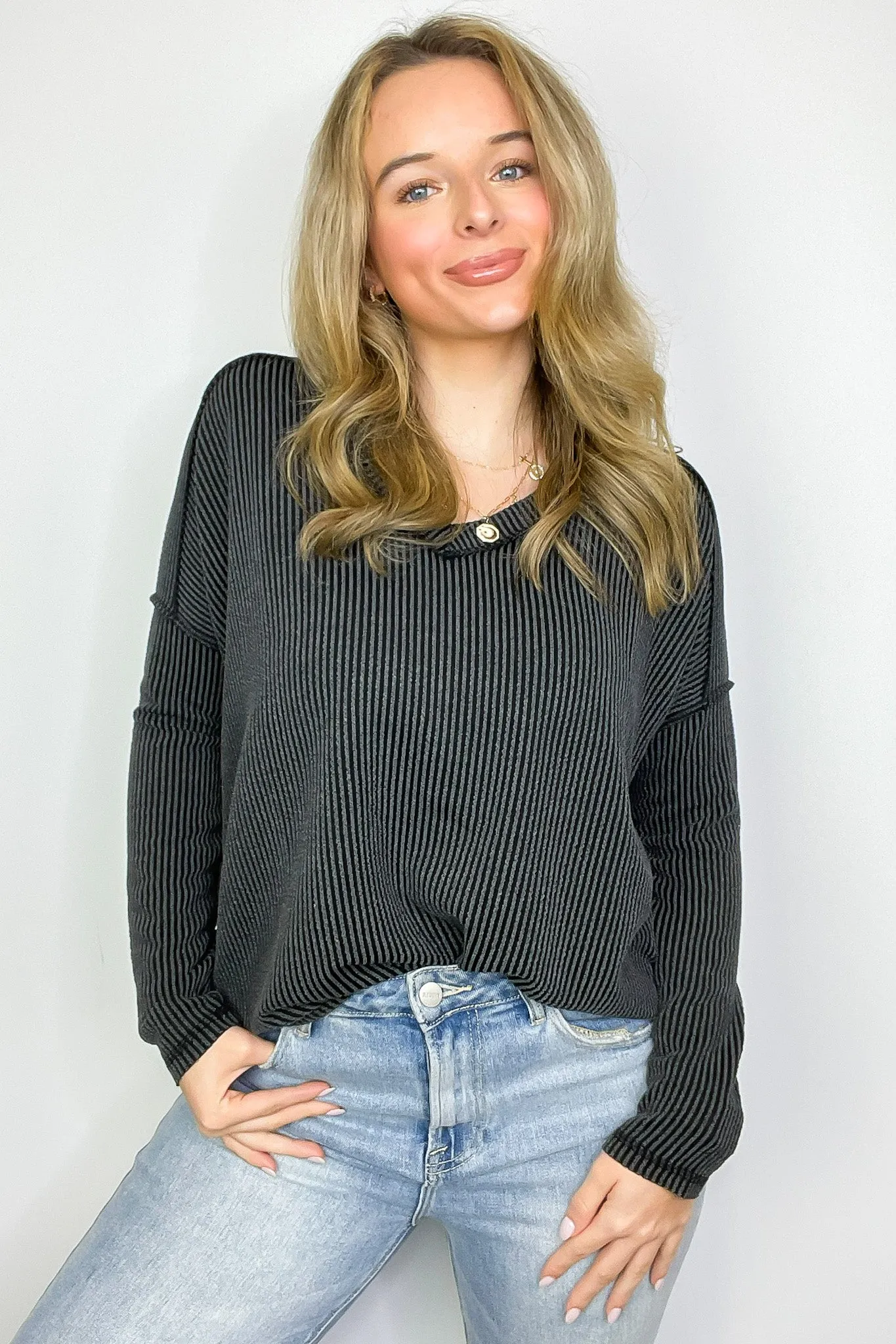 Carolena Rib Knit V-Neck Top