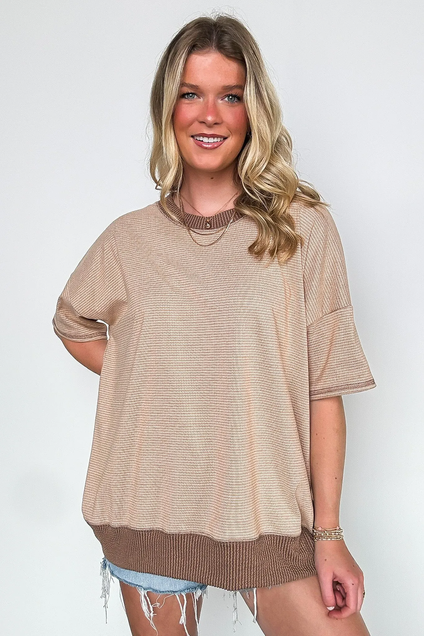 Cerise Striped Relaxed Fit Top