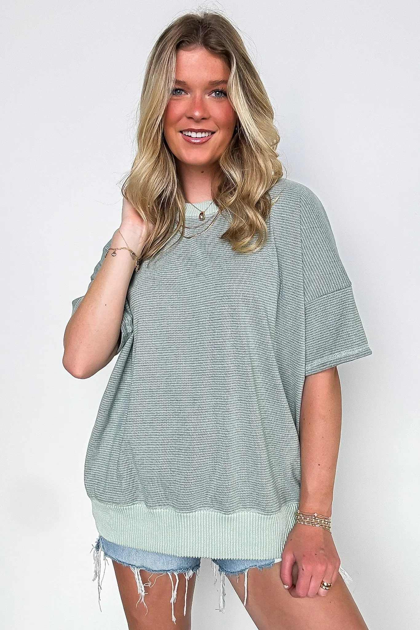 Cerise Striped Relaxed Fit Top