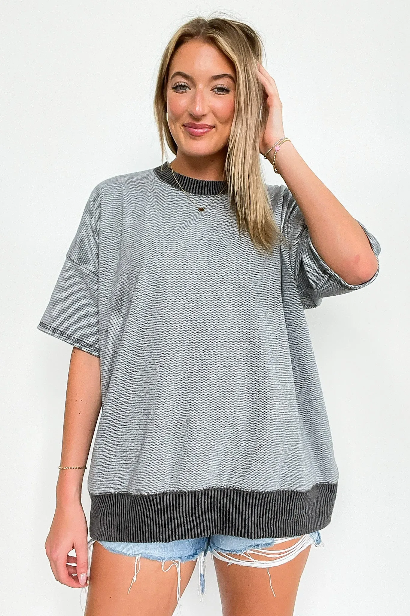 Cerise Striped Relaxed Fit Top