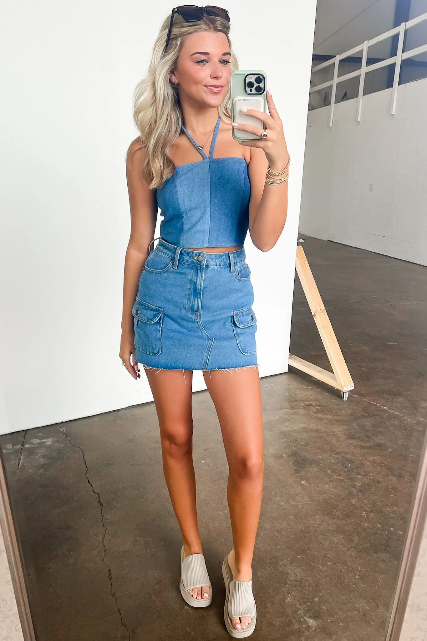 Chantelle Contrast Denim Halter Top - FINAL SALE
