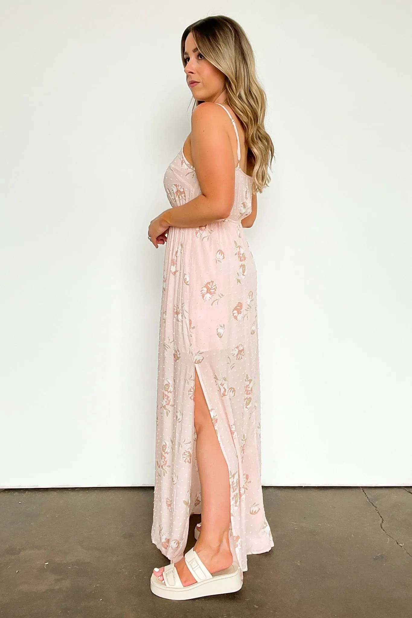 Charming Aesthetic Floral Swiss Dot Maxi Dress - FINAL SALE