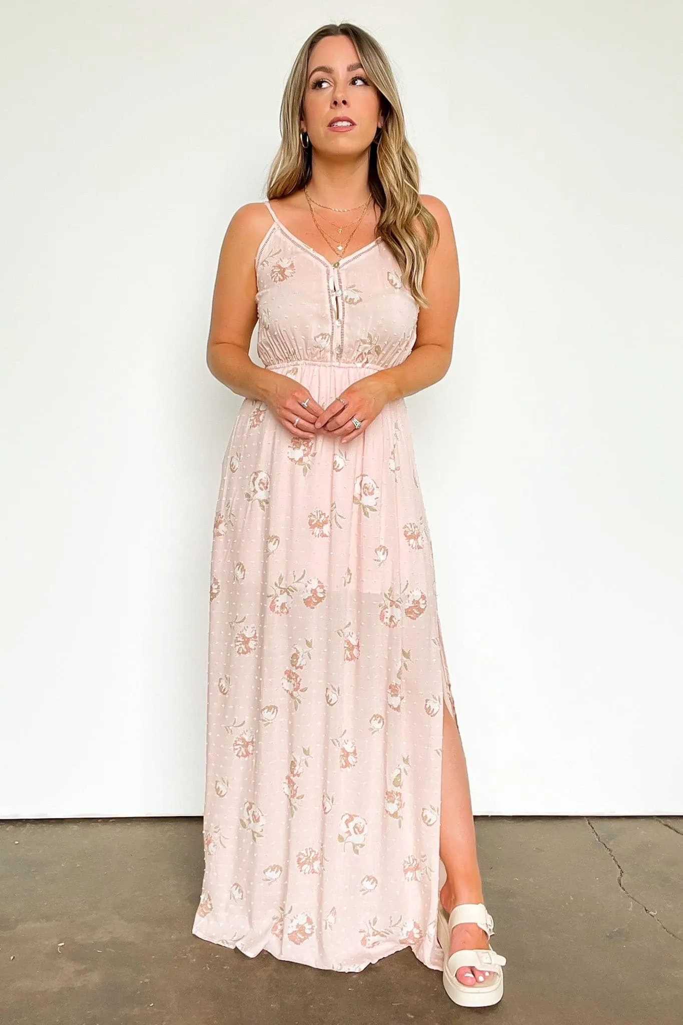 Charming Aesthetic Floral Swiss Dot Maxi Dress - FINAL SALE