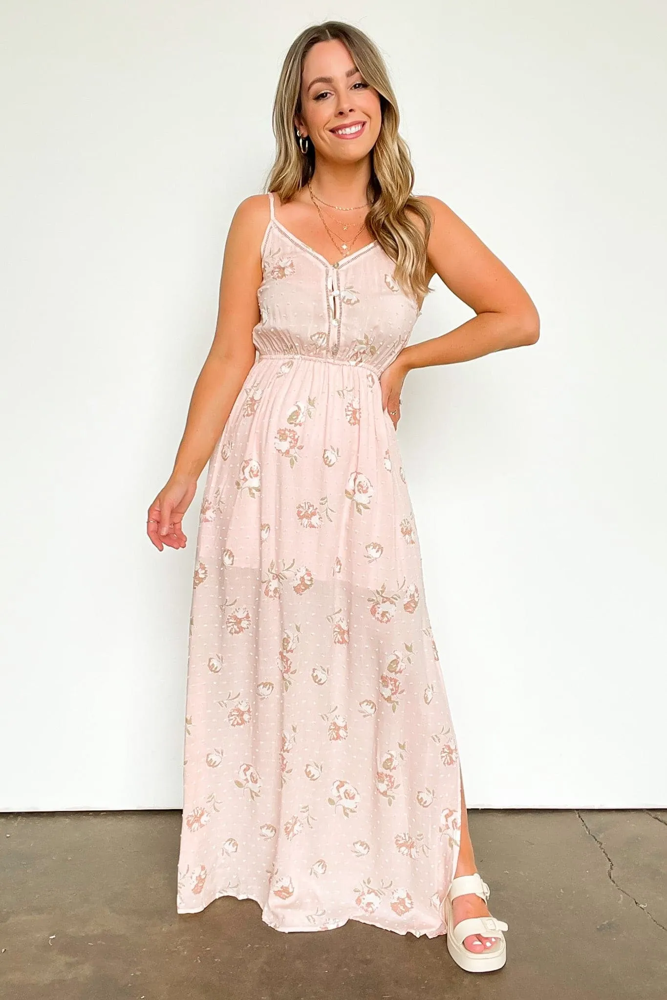 Charming Aesthetic Floral Swiss Dot Maxi Dress - FINAL SALE