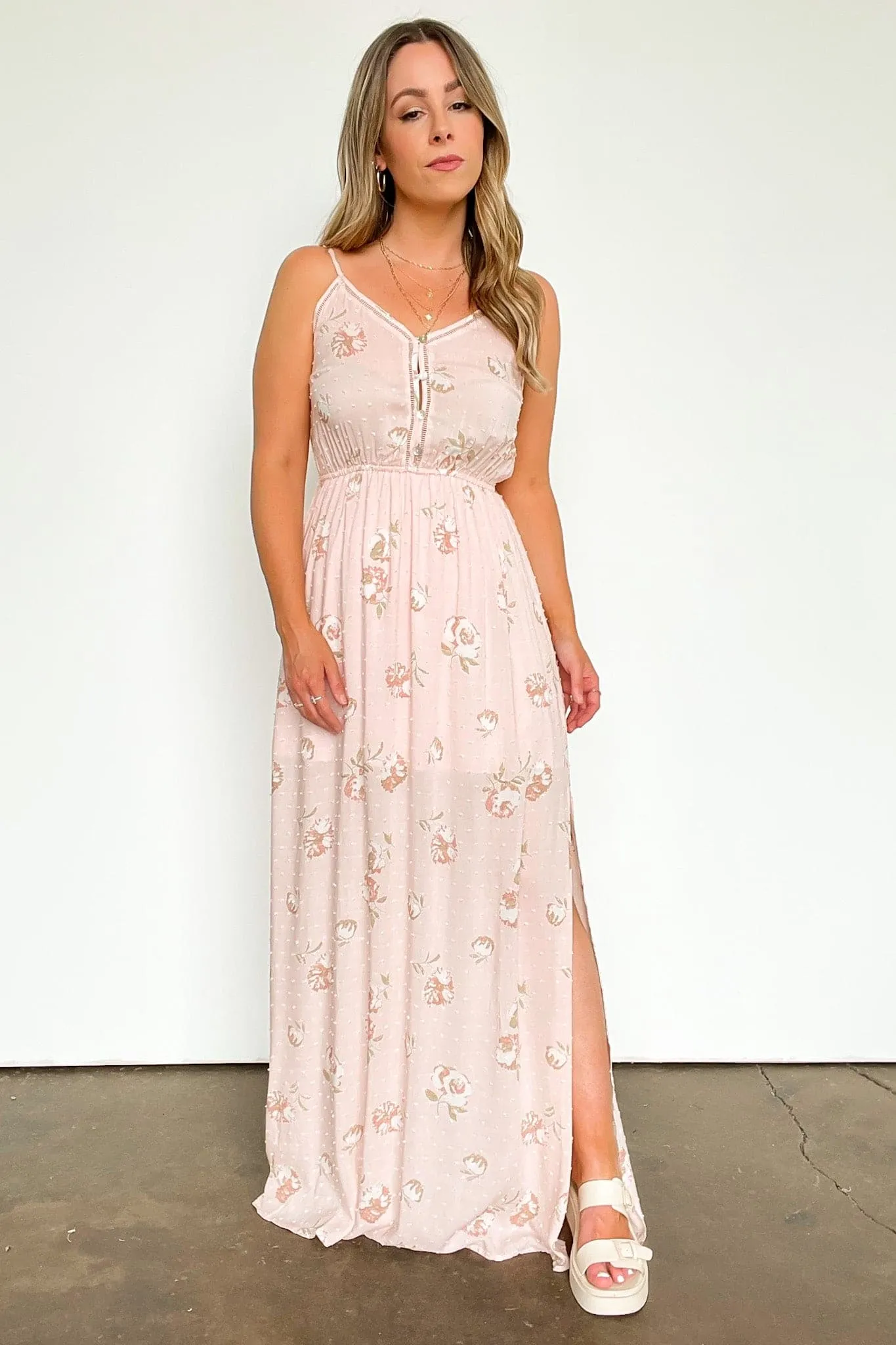 Charming Aesthetic Floral Swiss Dot Maxi Dress - FINAL SALE