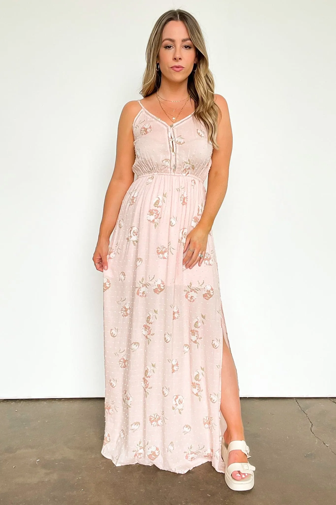 Charming Aesthetic Floral Swiss Dot Maxi Dress - FINAL SALE