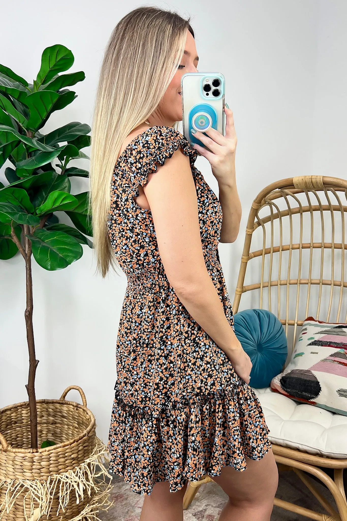 Charming Composure Cap Sleeve Floral Smocked Dress