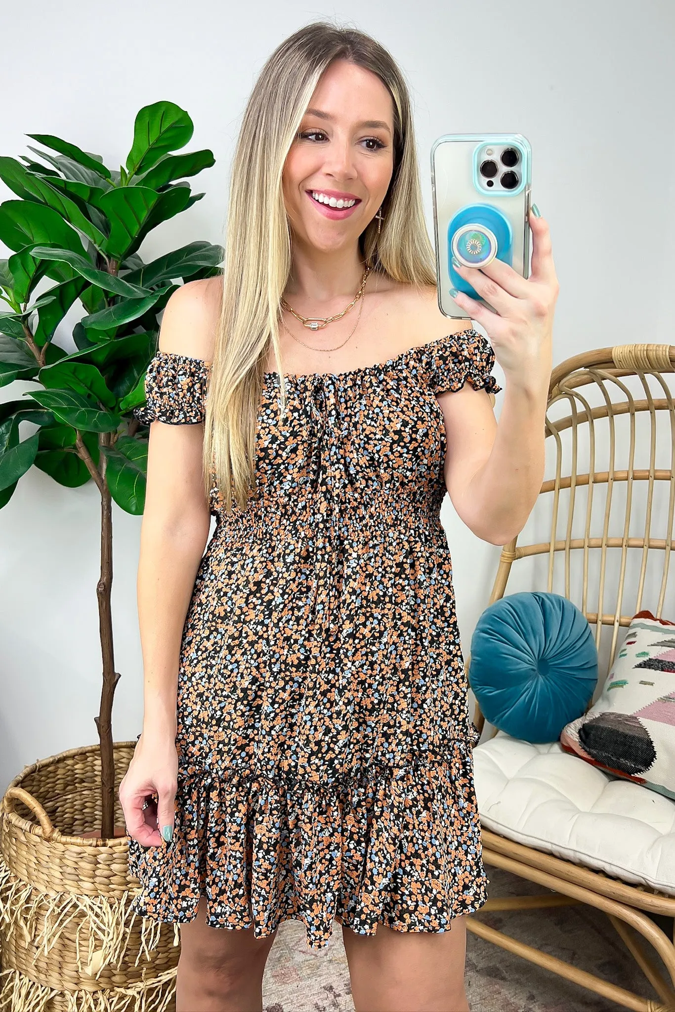 Charming Composure Cap Sleeve Floral Smocked Dress