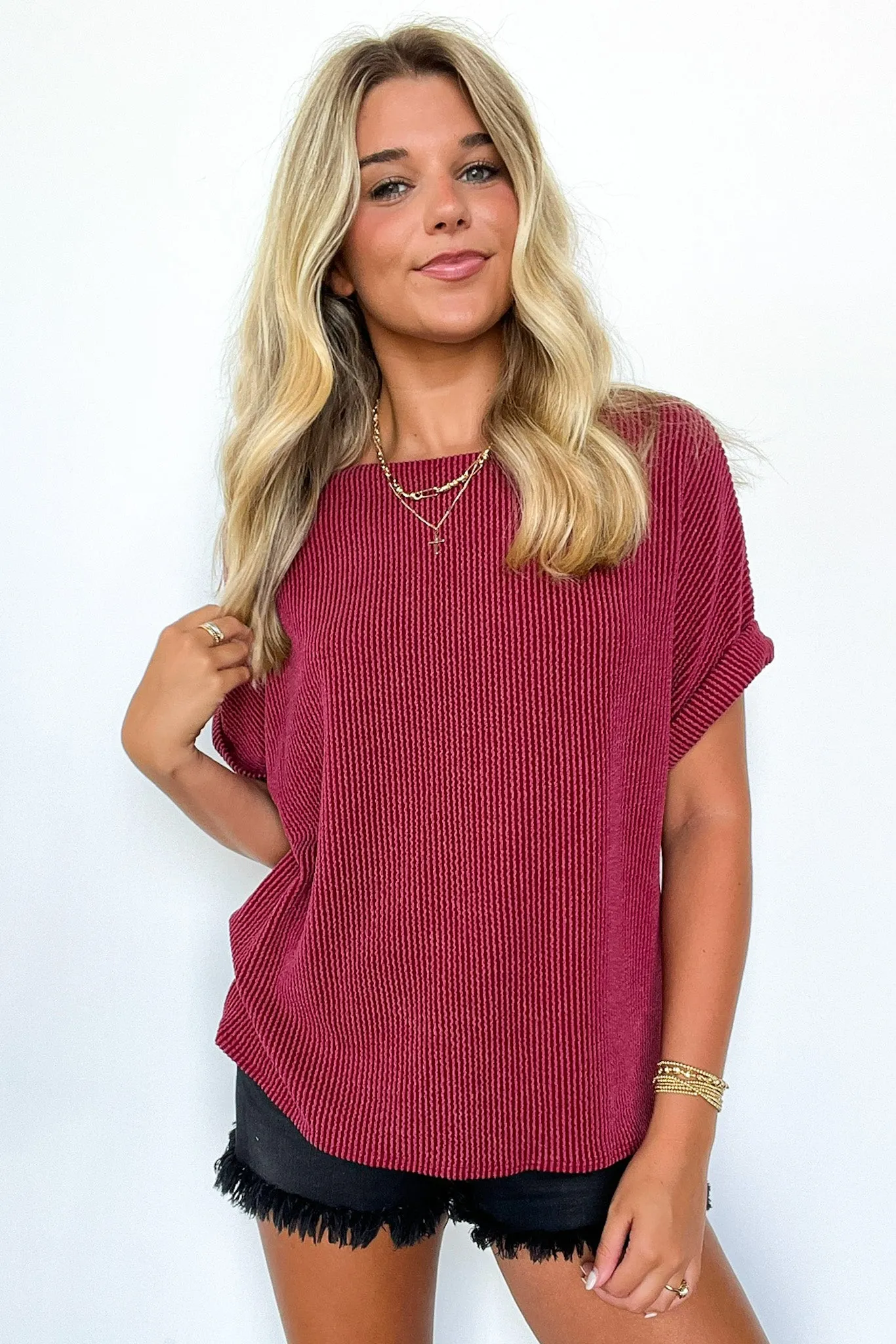 Chasing Sunsets Rib Knit Rolled Cuff Top - FINAL SALE