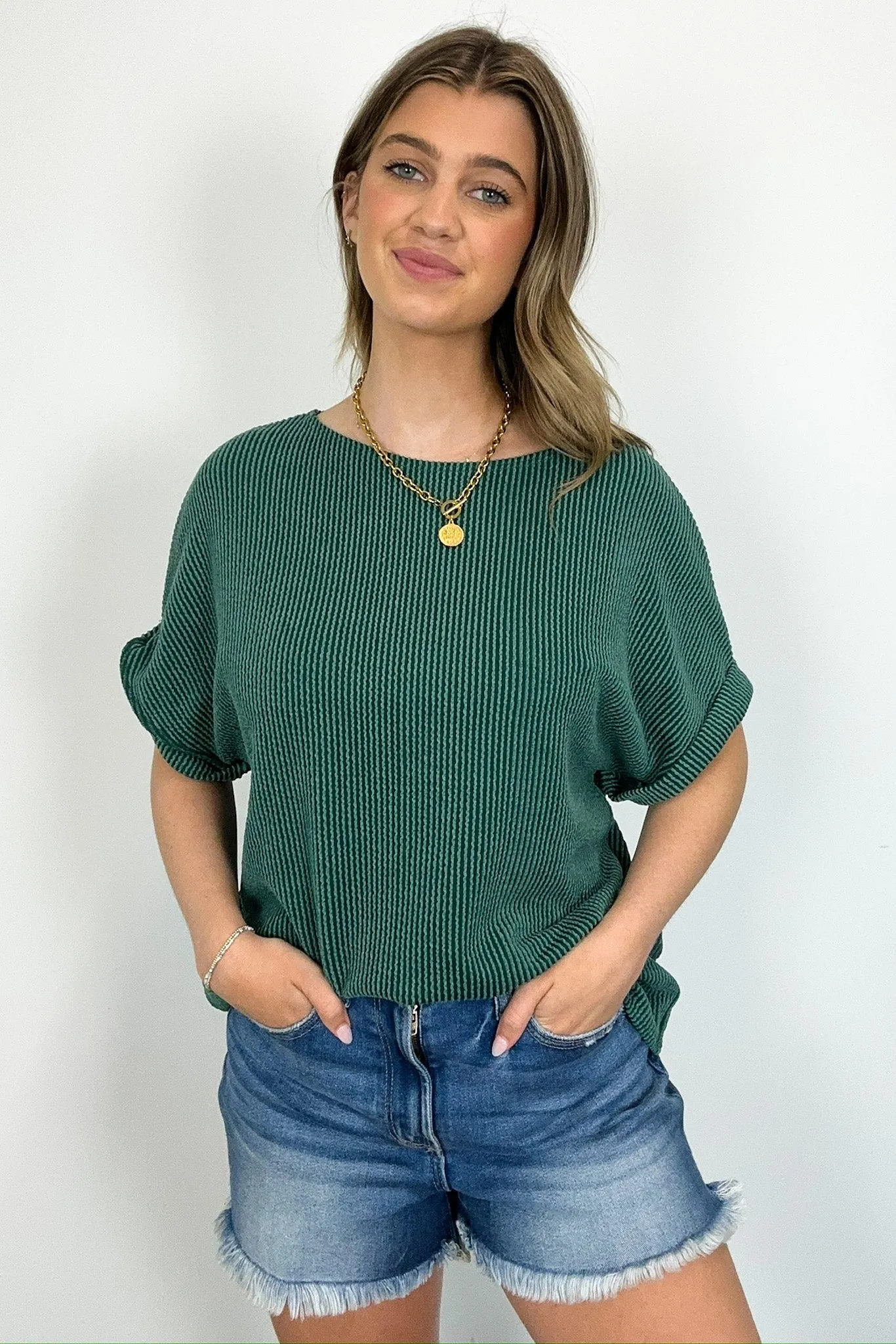 Chasing Sunsets Rib Knit Rolled Cuff Top - FINAL SALE
