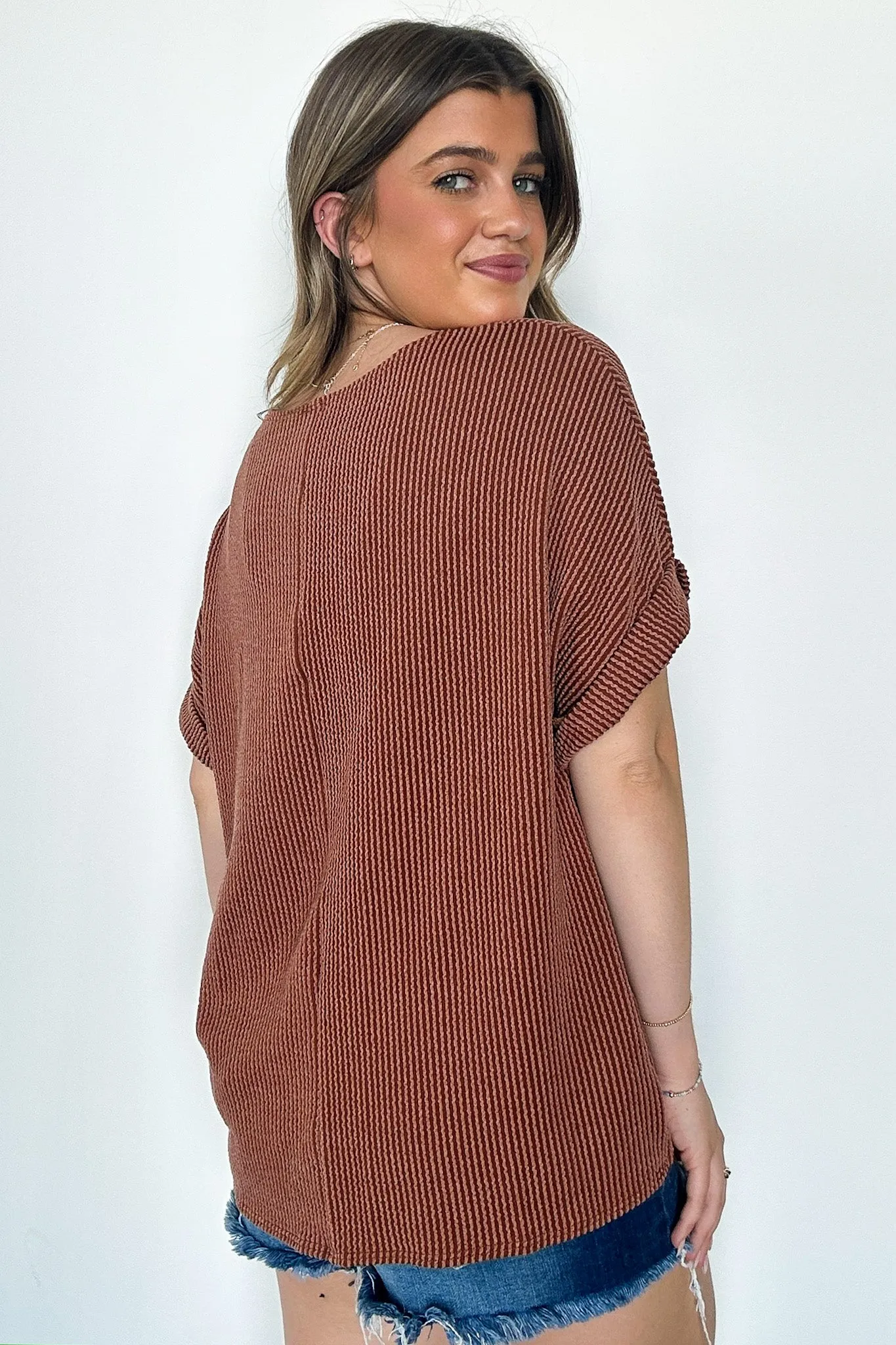 Chasing Sunsets Rib Knit Rolled Cuff Top - FINAL SALE