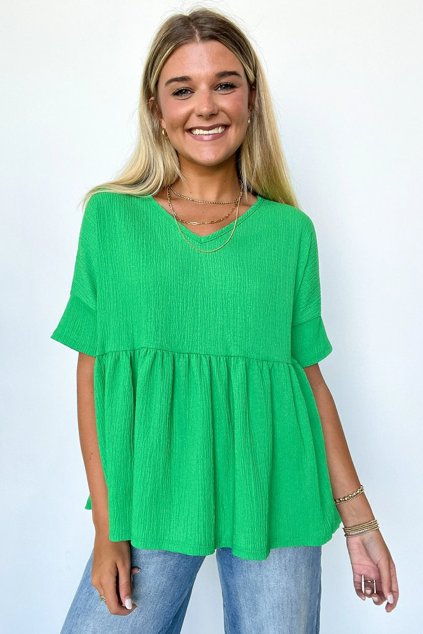 Chic Bliss Crinkle Gauze Babydoll Peplum Top - FINAL SALE