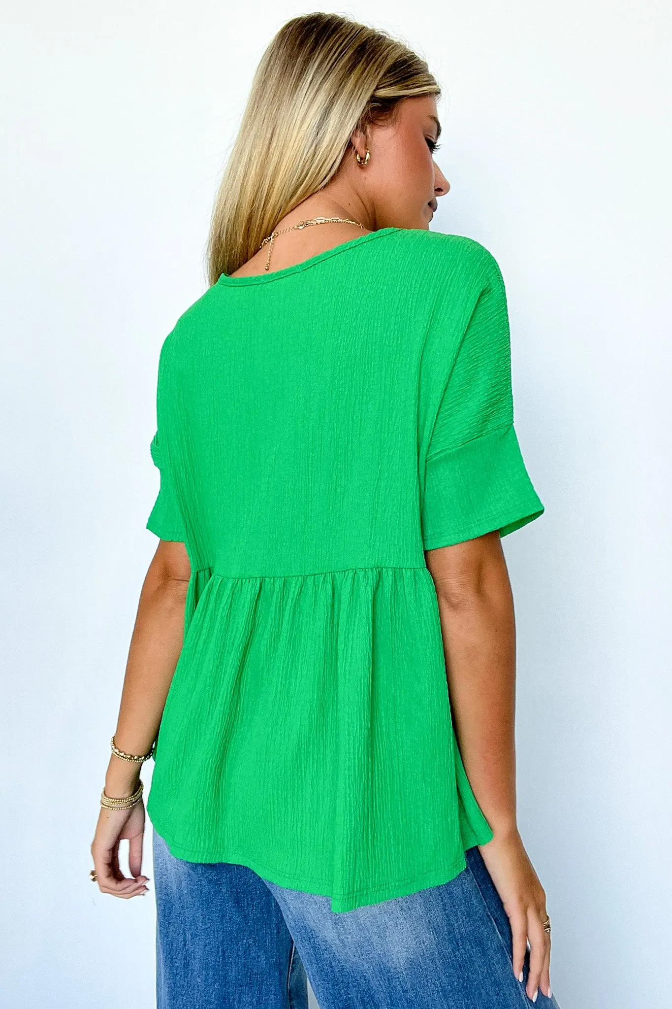 Chic Bliss Crinkle Gauze Babydoll Peplum Top - FINAL SALE
