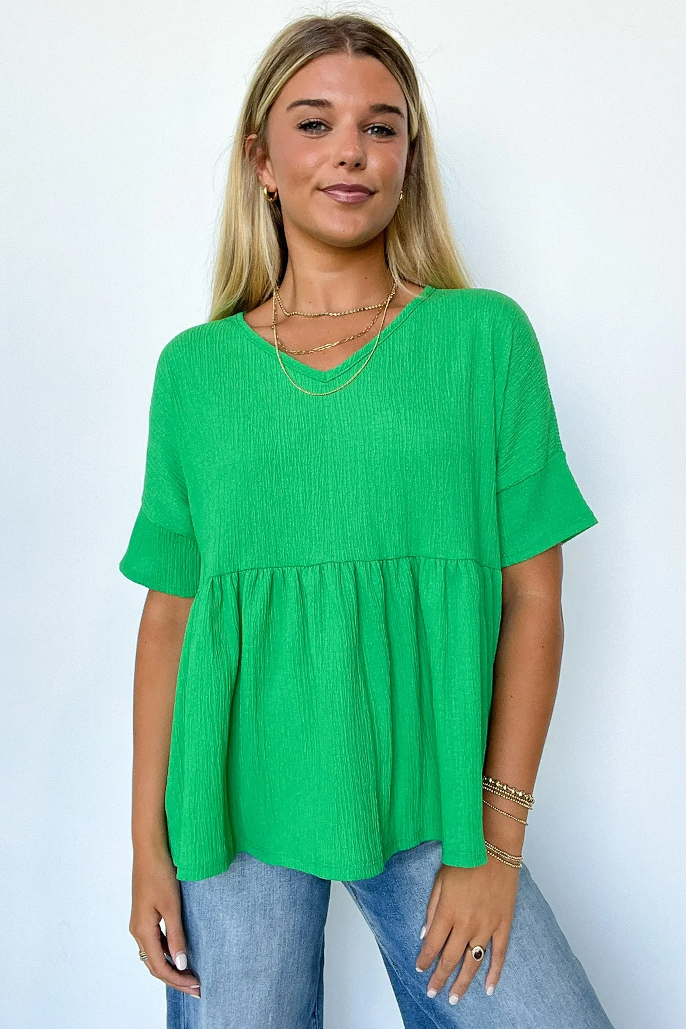 Chic Bliss Crinkle Gauze Babydoll Peplum Top - FINAL SALE