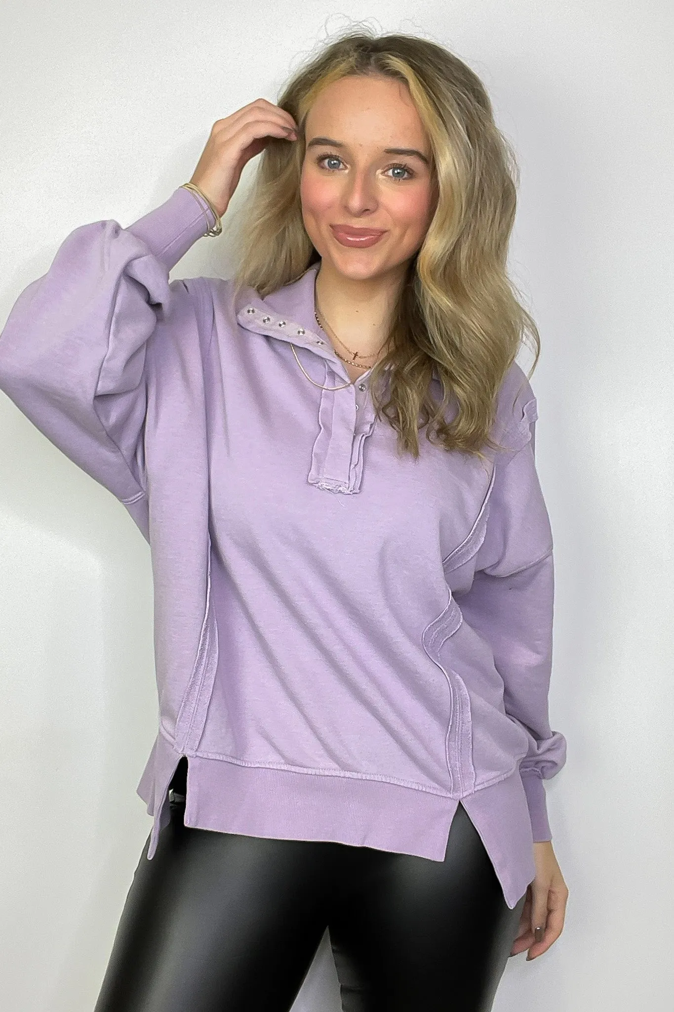 Christy Mineral Wash Henley Relaxed Pullover - FINAL SALE