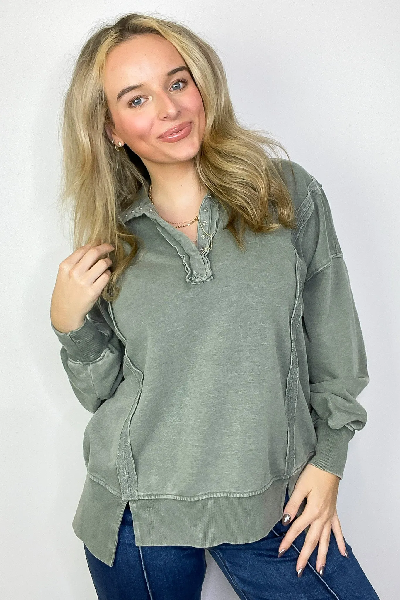 Christy Mineral Wash Henley Relaxed Pullover - FINAL SALE