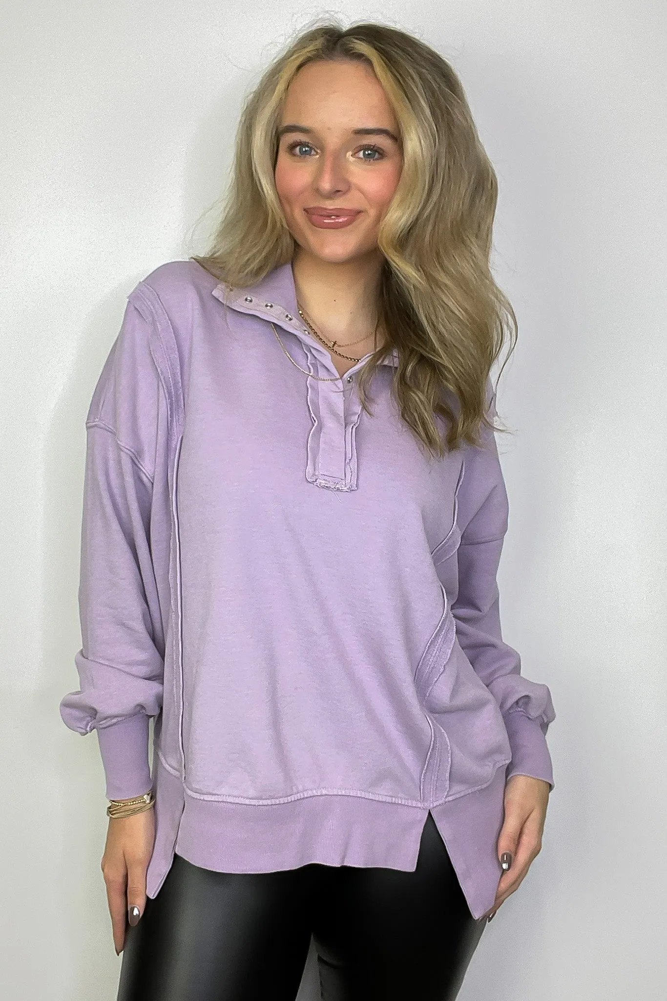 Christy Mineral Wash Henley Relaxed Pullover - FINAL SALE