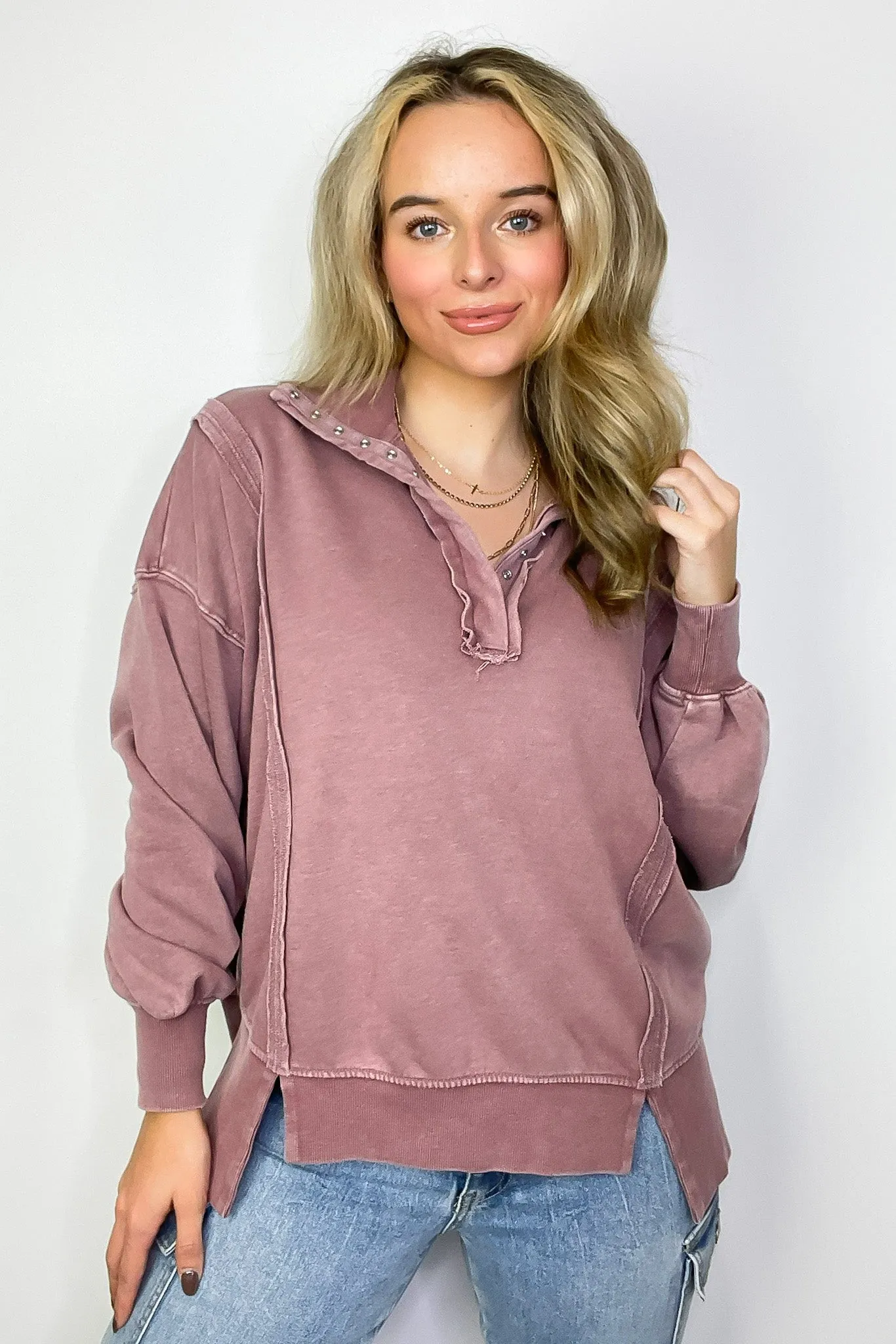 Christy Mineral Wash Henley Relaxed Pullover - FINAL SALE