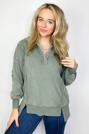 Christy Mineral Wash Henley Relaxed Pullover - FINAL SALE