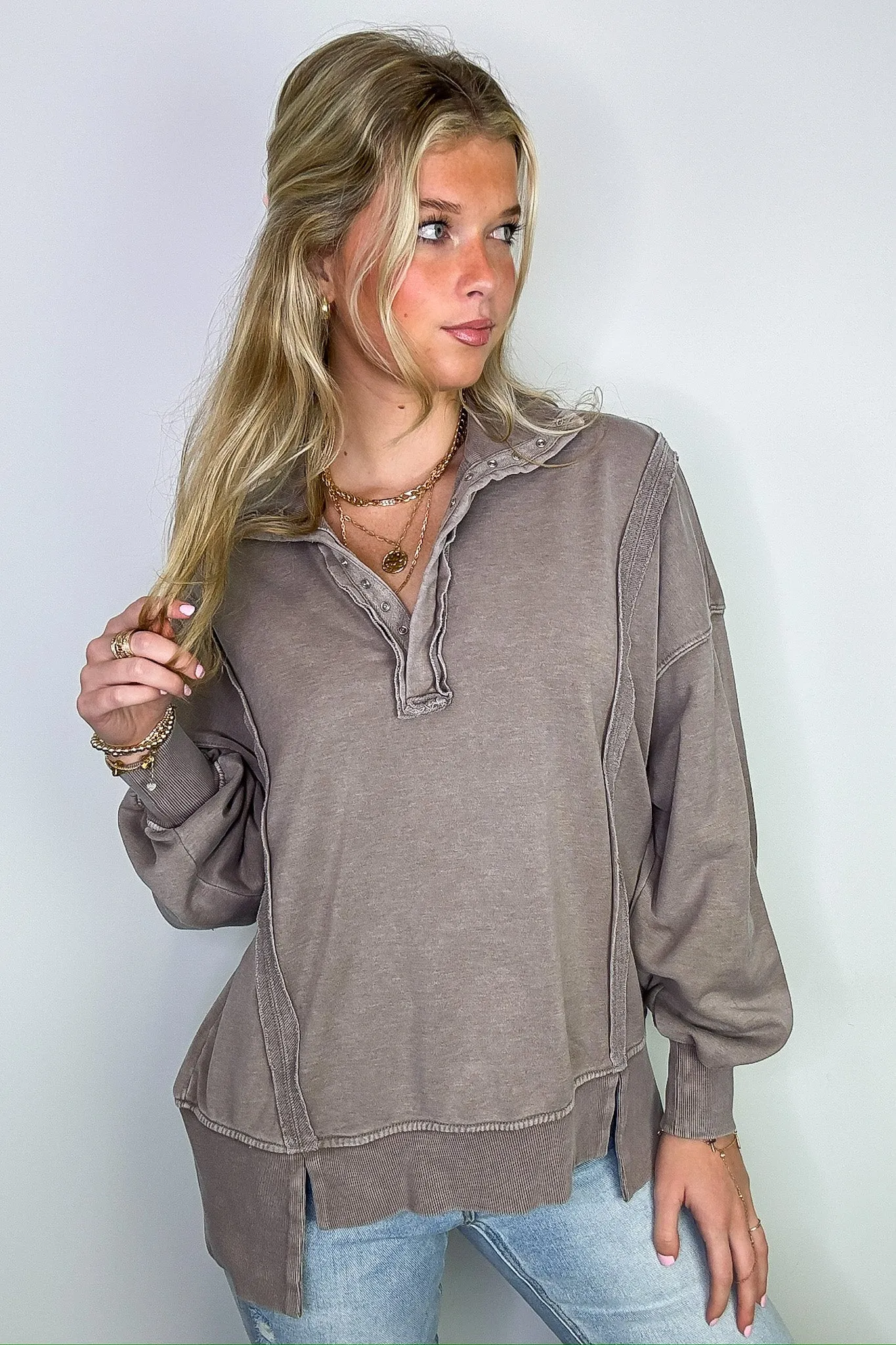 Christy Mineral Wash Henley Relaxed Pullover - FINAL SALE