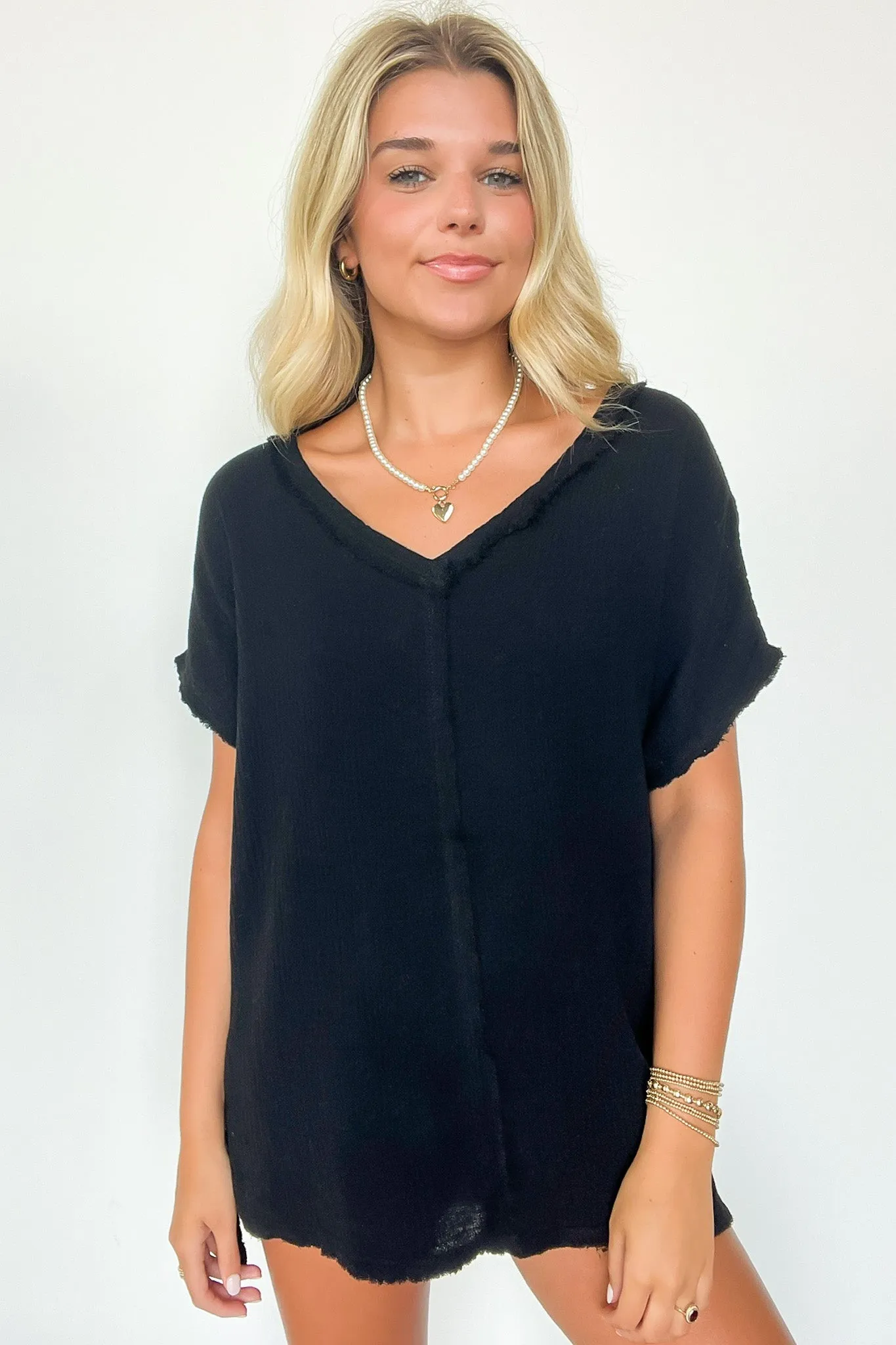 Coastal Comfort V-Neck Raw Edge Top - FINAL SALE