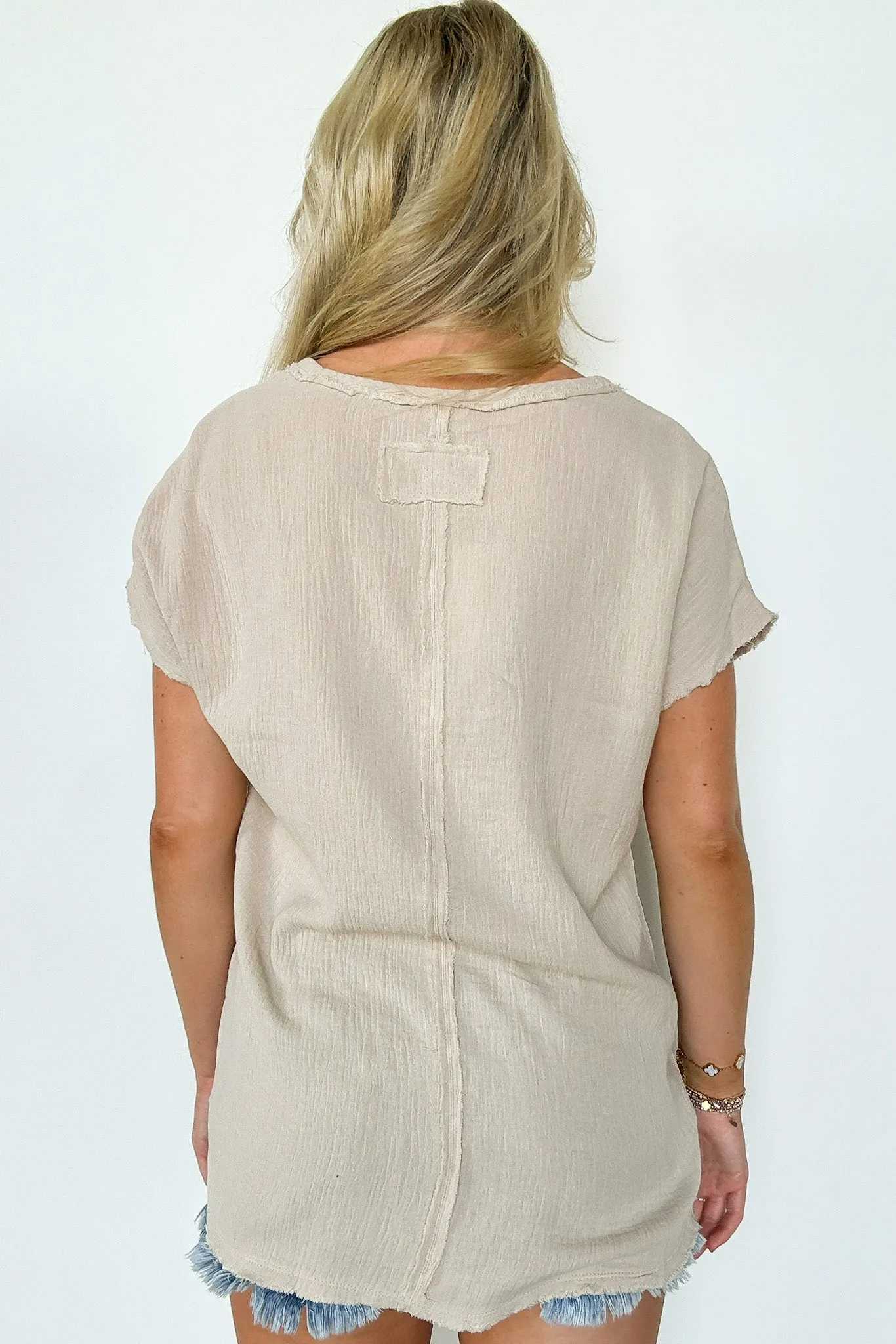 Coastal Comfort V-Neck Raw Edge Top - FINAL SALE