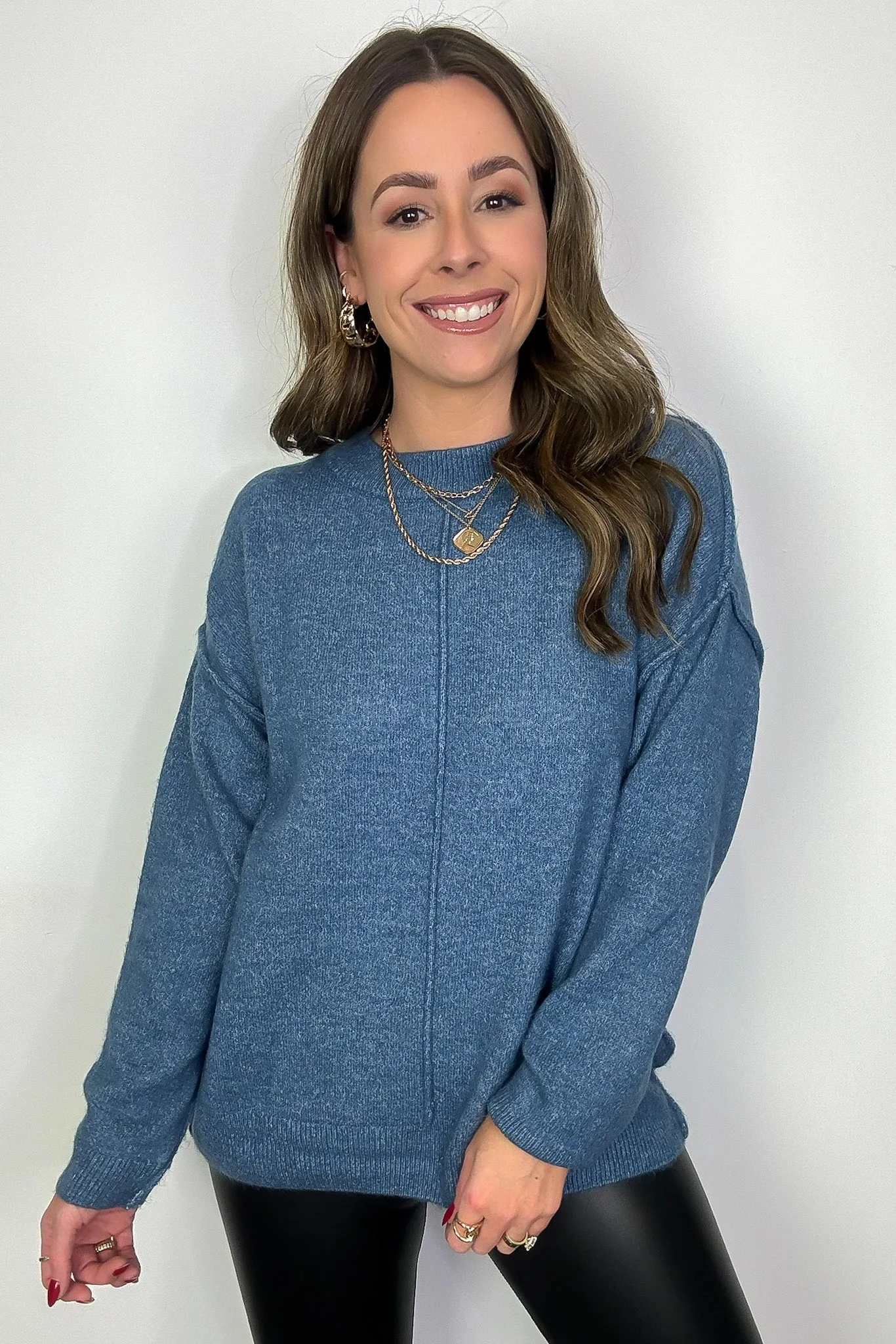 Comfort Code Front Seam Round Neck Sweater - BACK IN STOCK