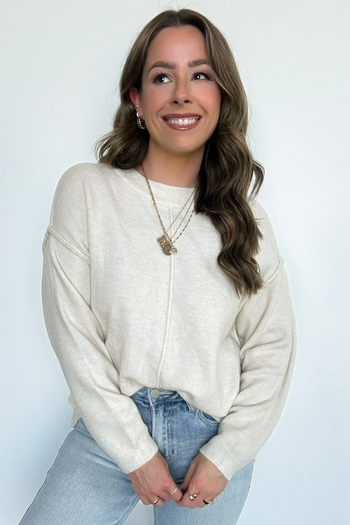 Comfort Code Front Seam Round Neck Sweater - BACK IN STOCK