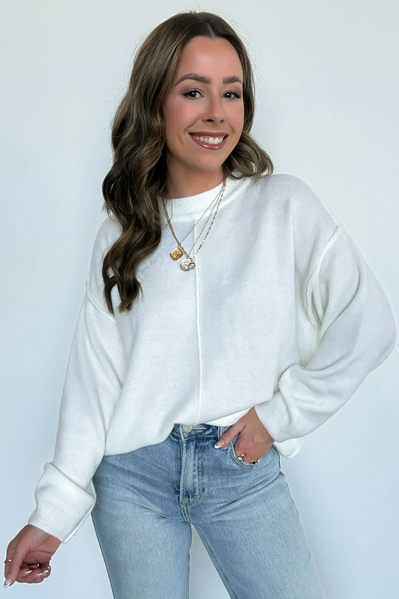 Comfort Code Front Seam Round Neck Sweater - BACK IN STOCK