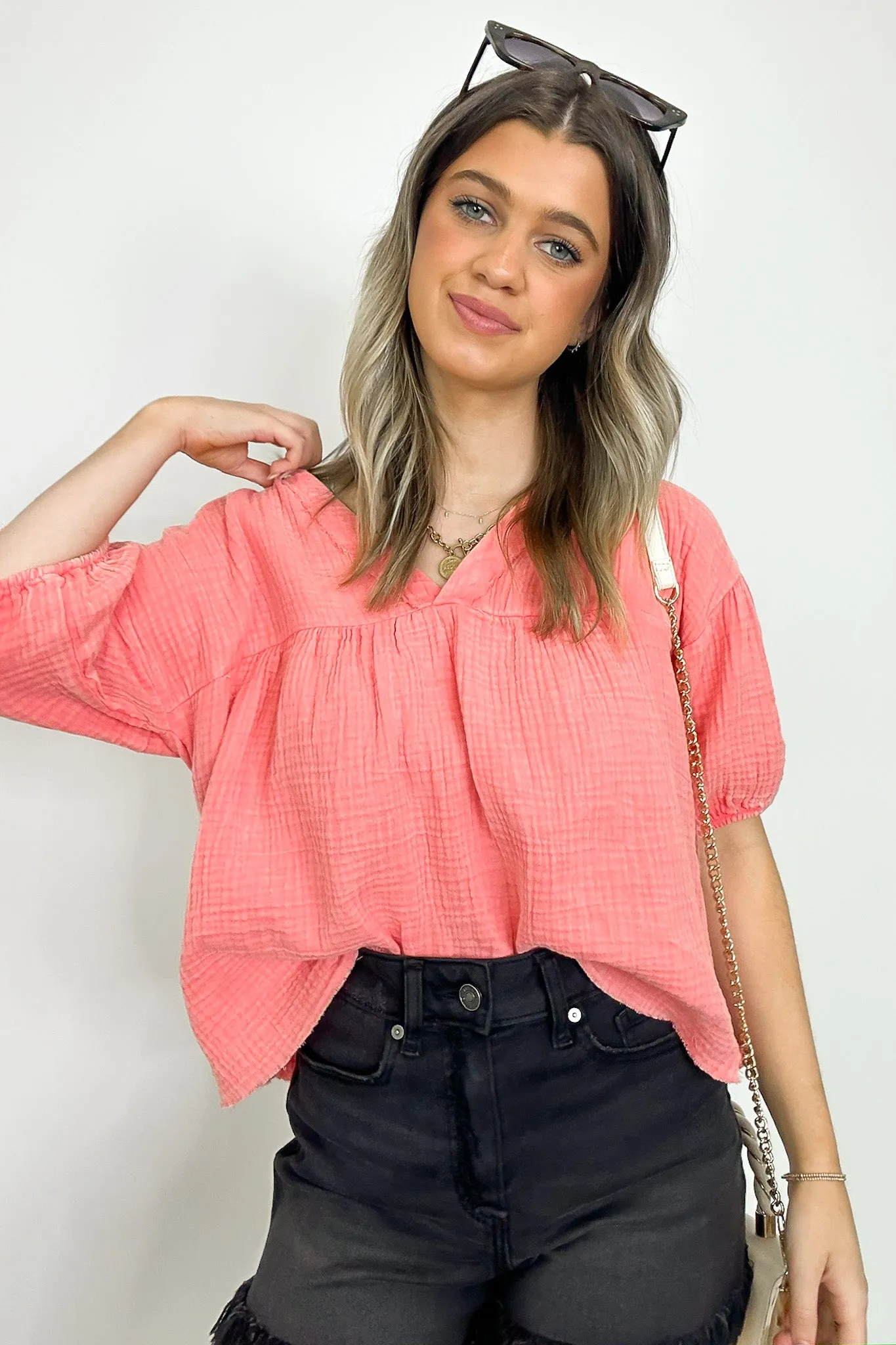 Connors V-Neck Babydoll Top - FINAL SALE