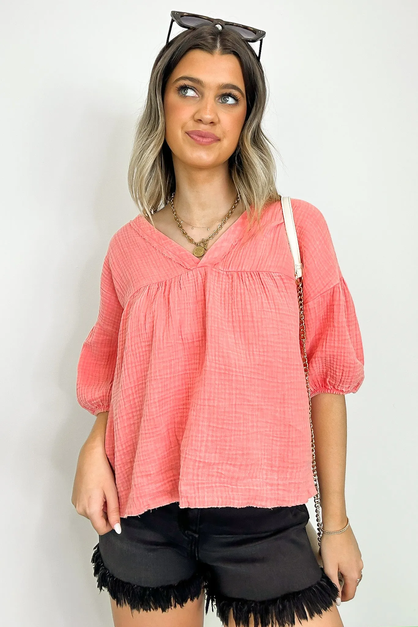 Connors V-Neck Babydoll Top - FINAL SALE