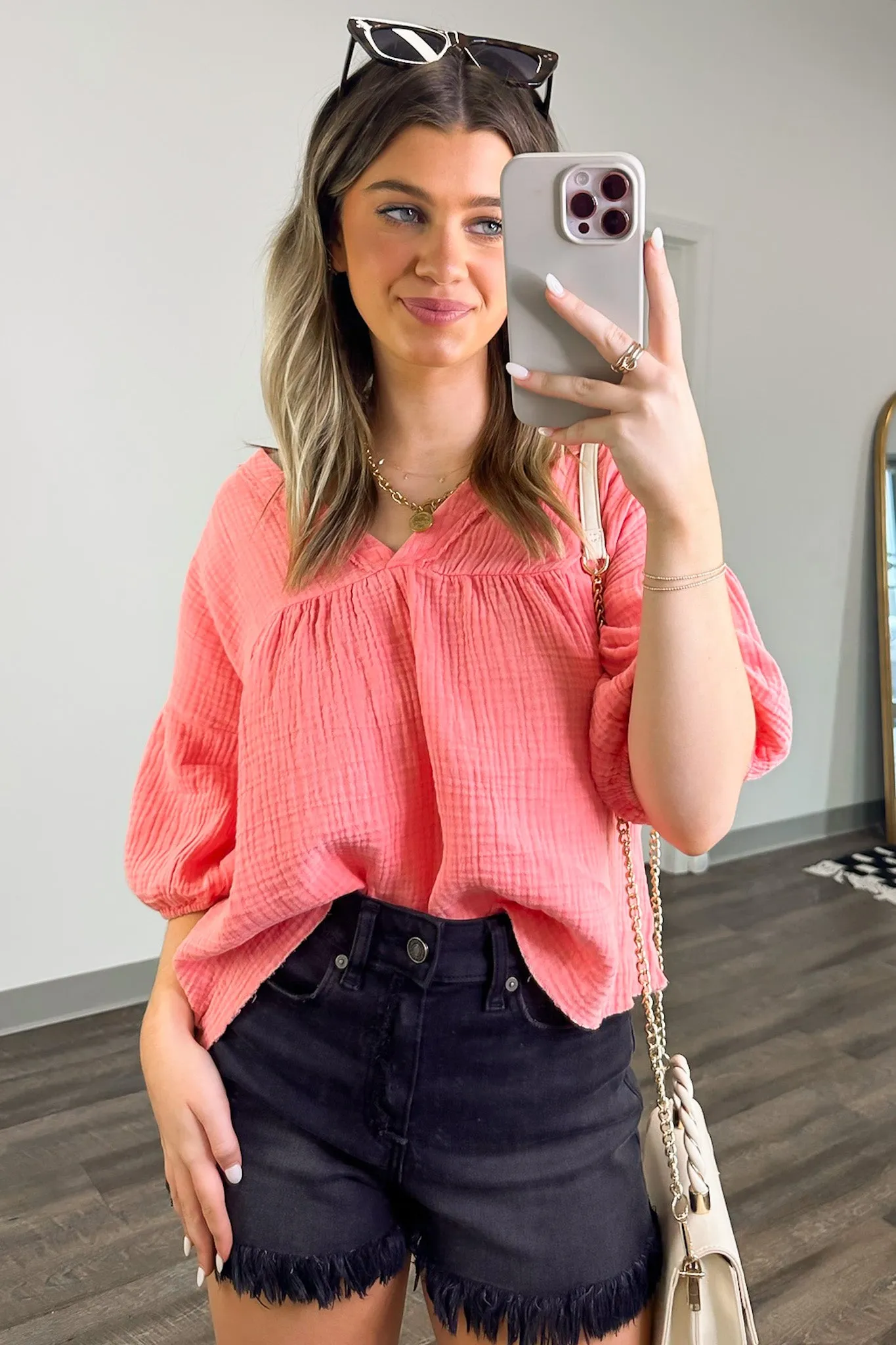 Connors V-Neck Babydoll Top - FINAL SALE