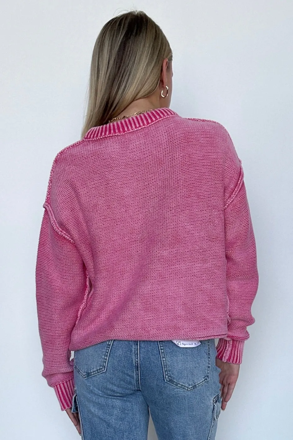 Cool Nights Acid Wash Exposed Seam Sweater - FINAL SALE