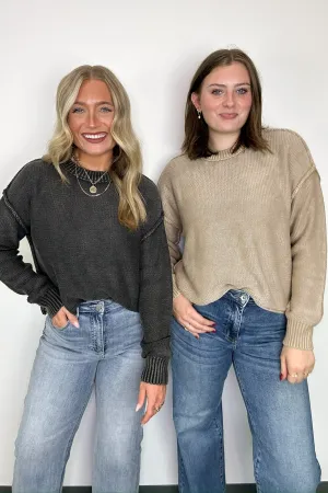 Cool Nights Acid Wash Exposed Seam Sweater - FINAL SALE