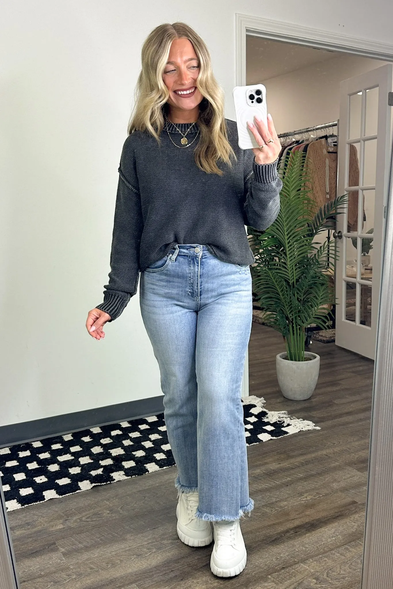 Cool Nights Acid Wash Exposed Seam Sweater - FINAL SALE