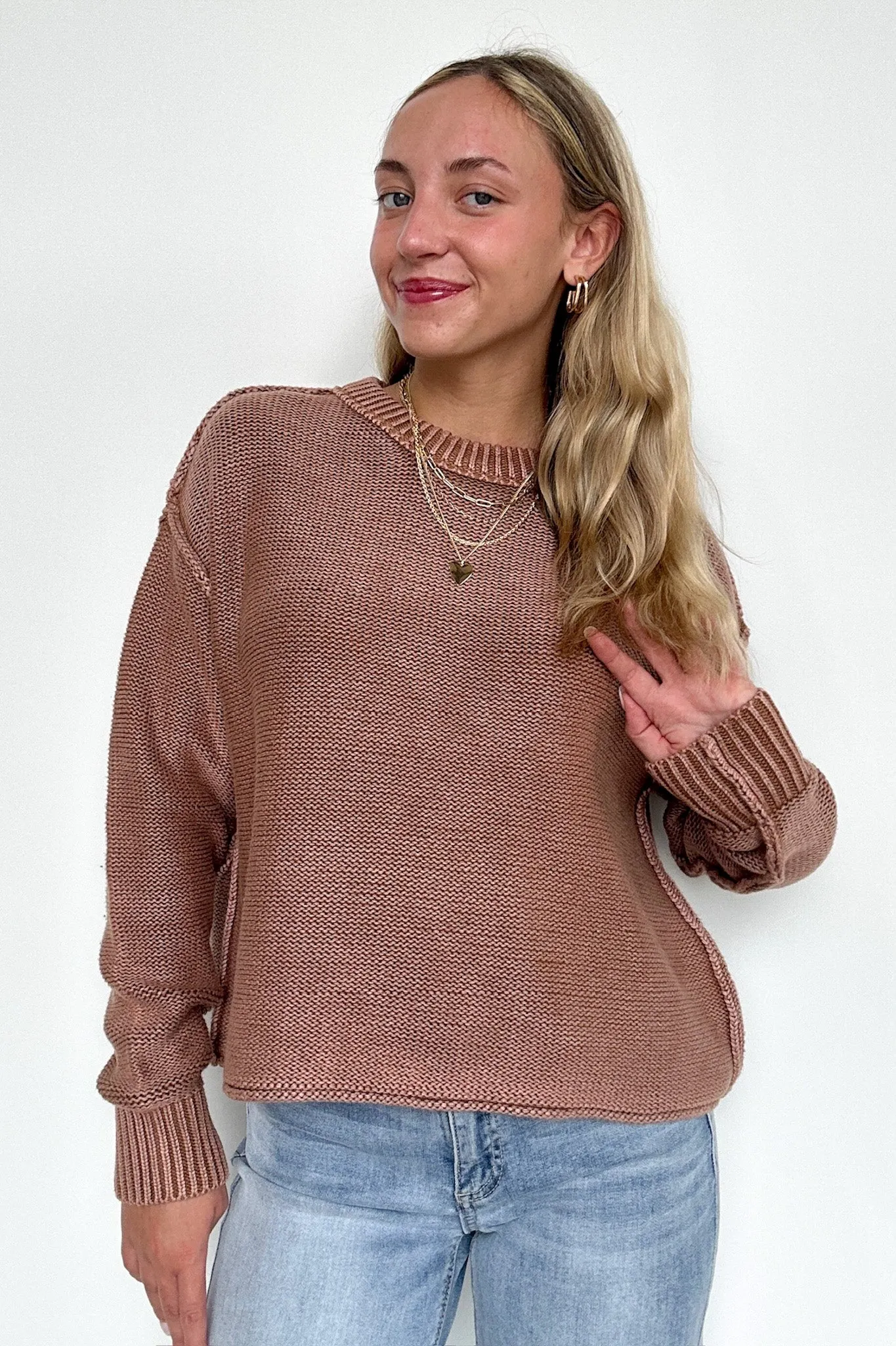 Cool Nights Acid Wash Exposed Seam Sweater - FINAL SALE