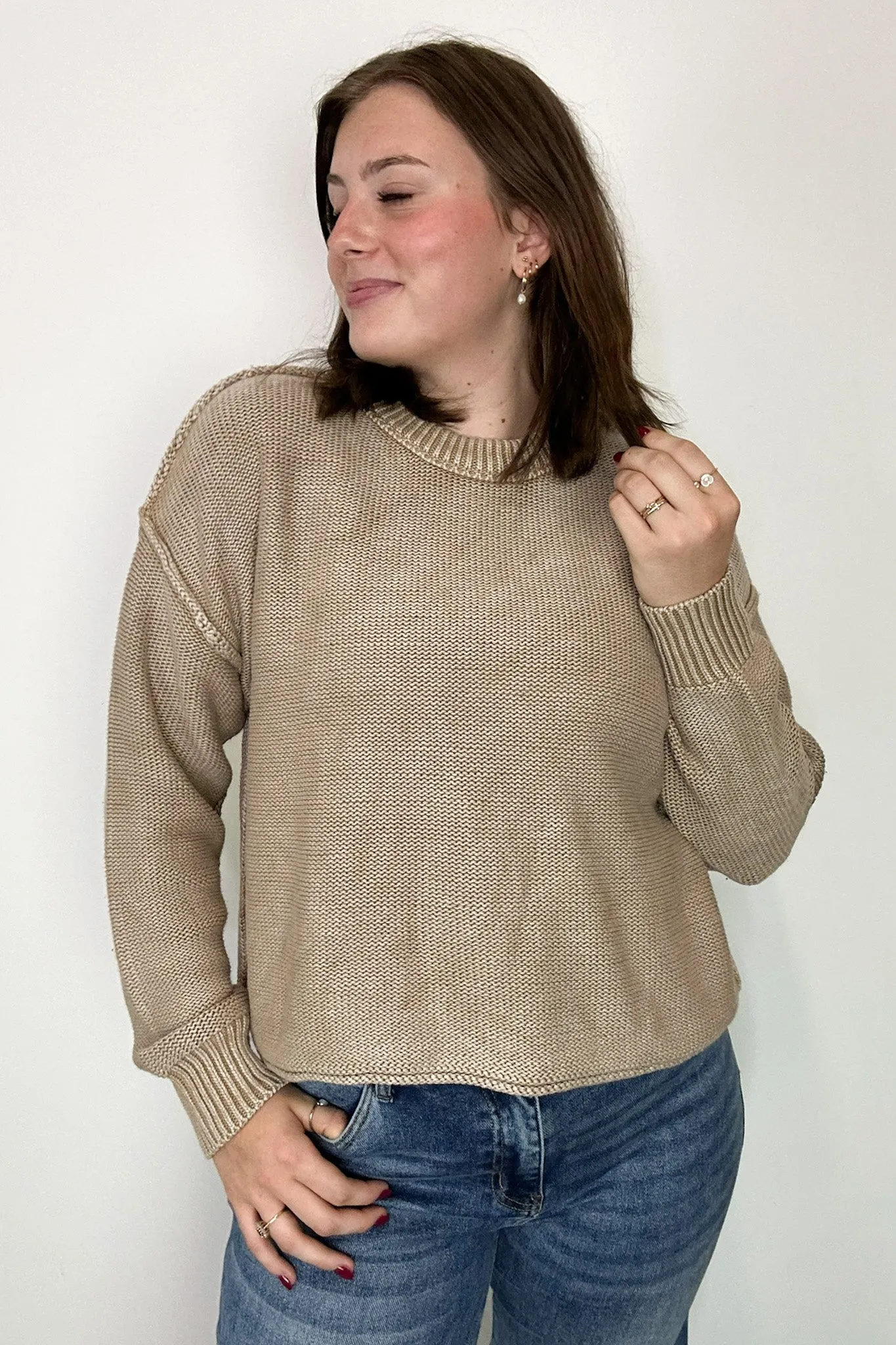 Cool Nights Acid Wash Exposed Seam Sweater - FINAL SALE