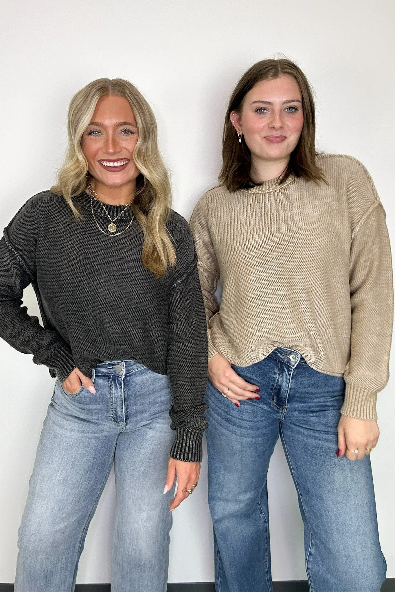 Cool Nights Acid Wash Exposed Seam Sweater - FINAL SALE