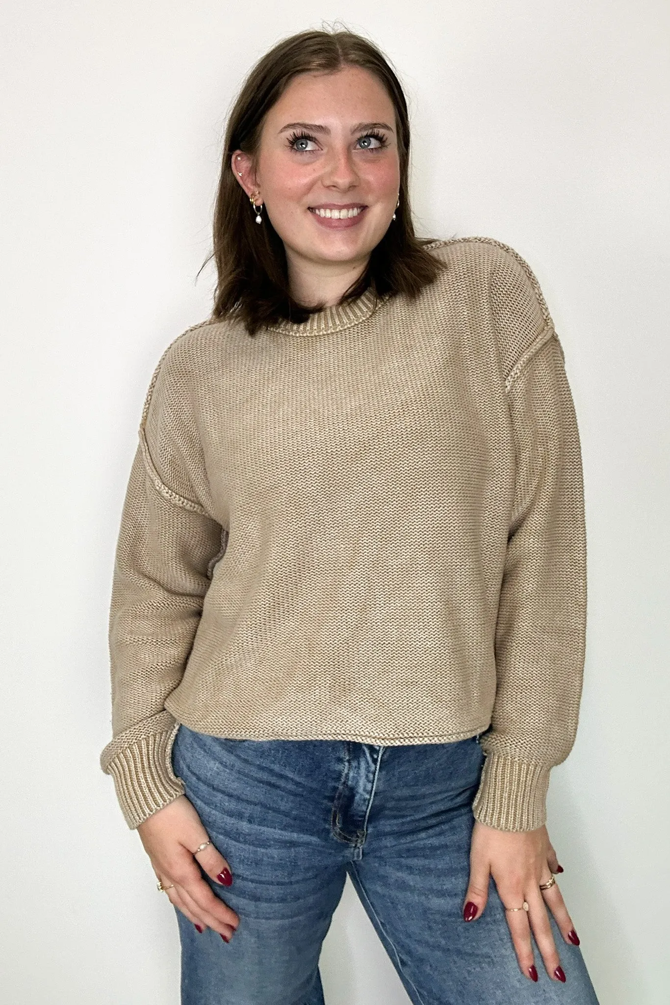 Cool Nights Acid Wash Exposed Seam Sweater - FINAL SALE