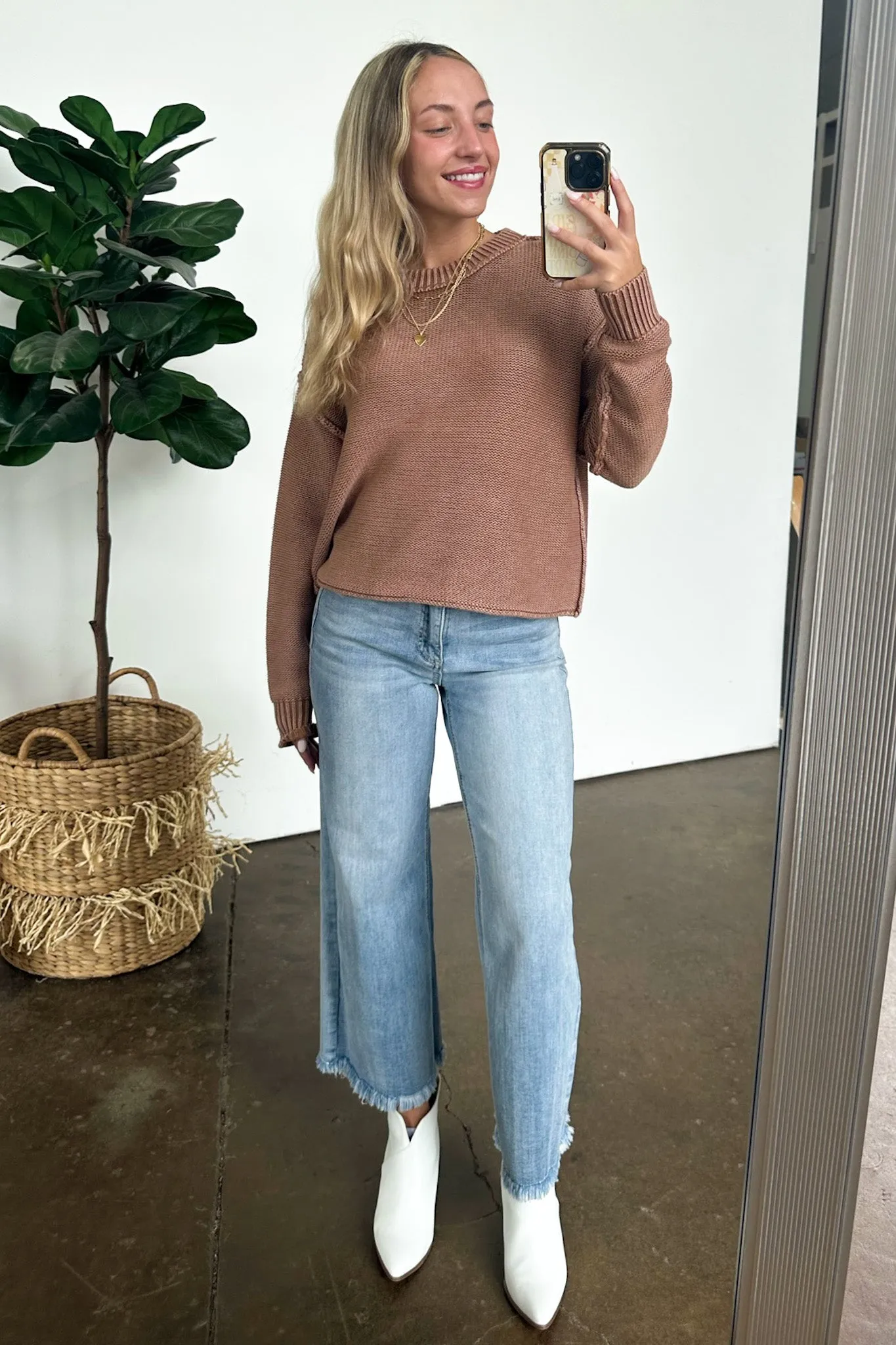 Cool Nights Acid Wash Exposed Seam Sweater - FINAL SALE