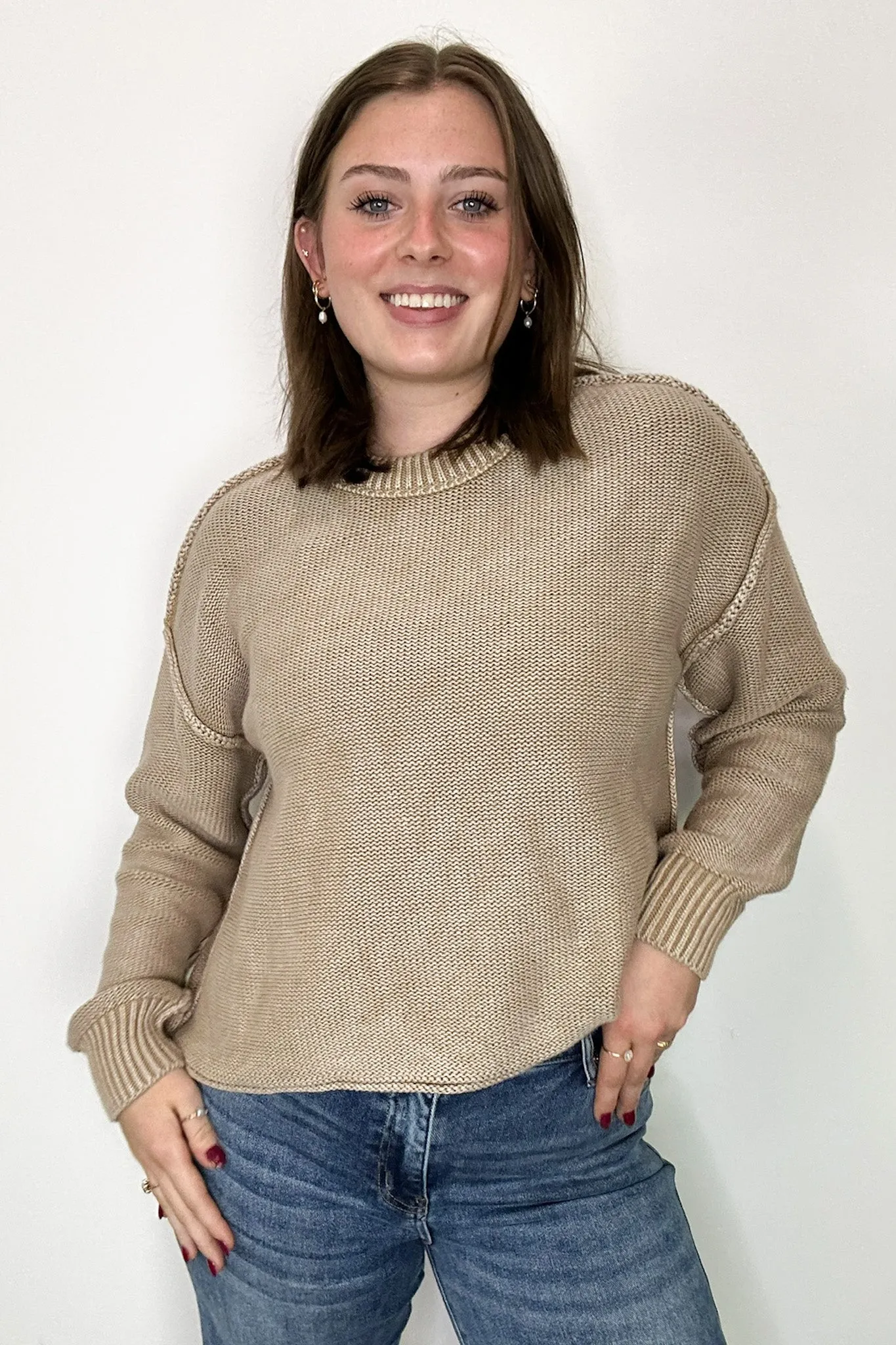 Cool Nights Acid Wash Exposed Seam Sweater - FINAL SALE
