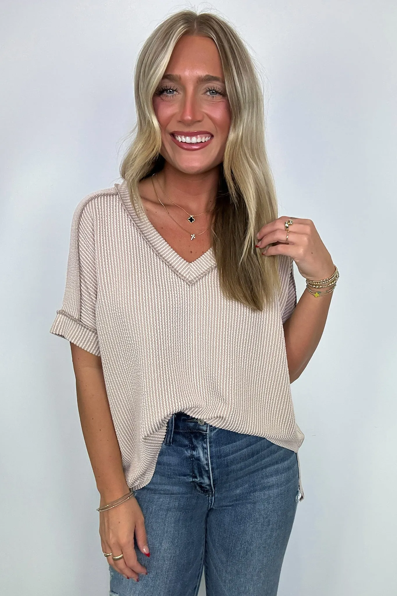 Cora Rib Knit High Low V-Neck Top - BACK IN STOCK