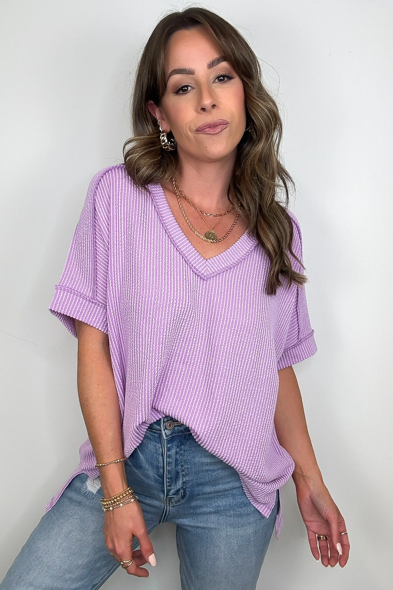 Cora Rib Knit High Low V-Neck Top - BACK IN STOCK