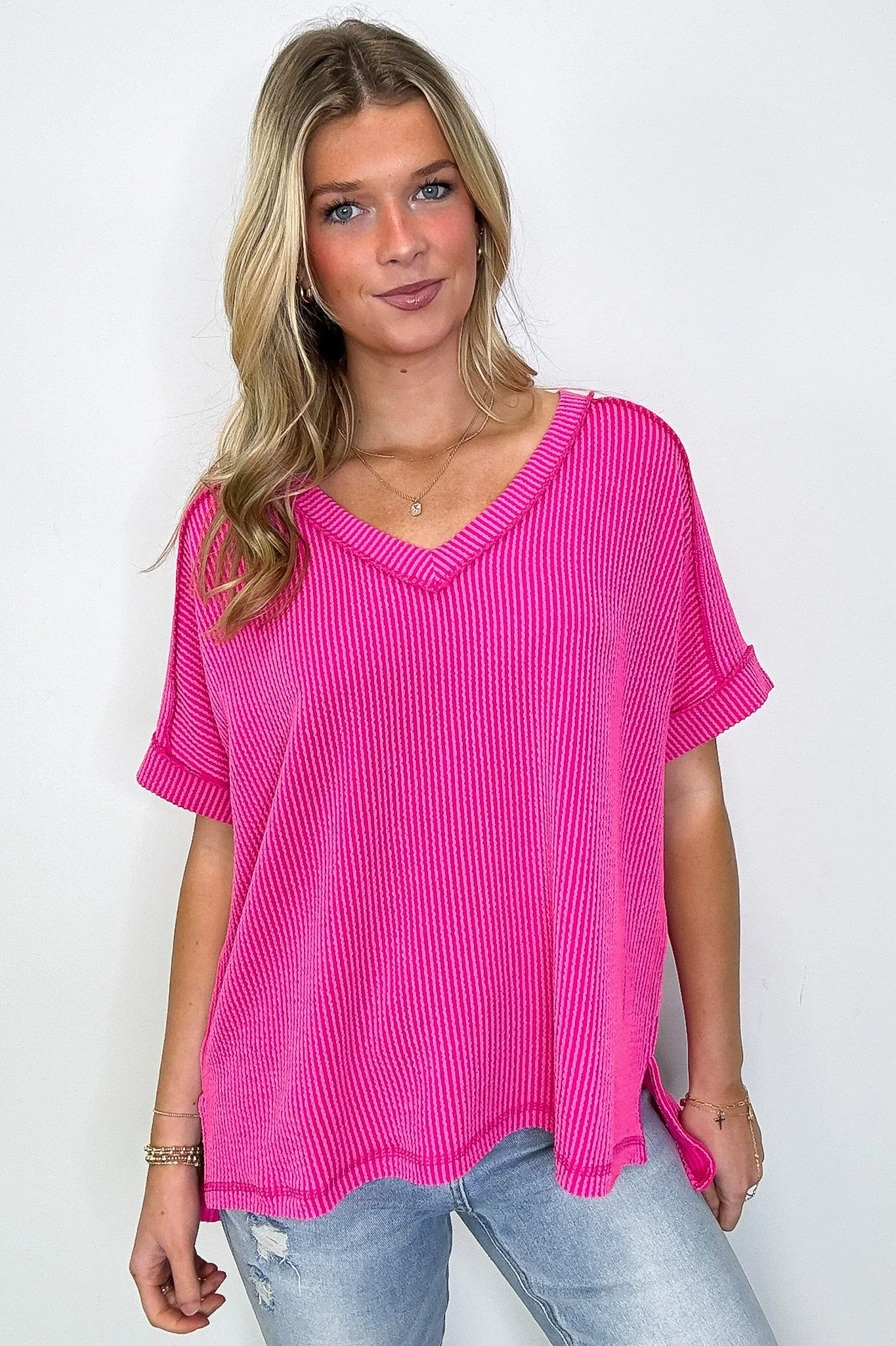 Cora Rib Knit High Low V-Neck Top - BACK IN STOCK