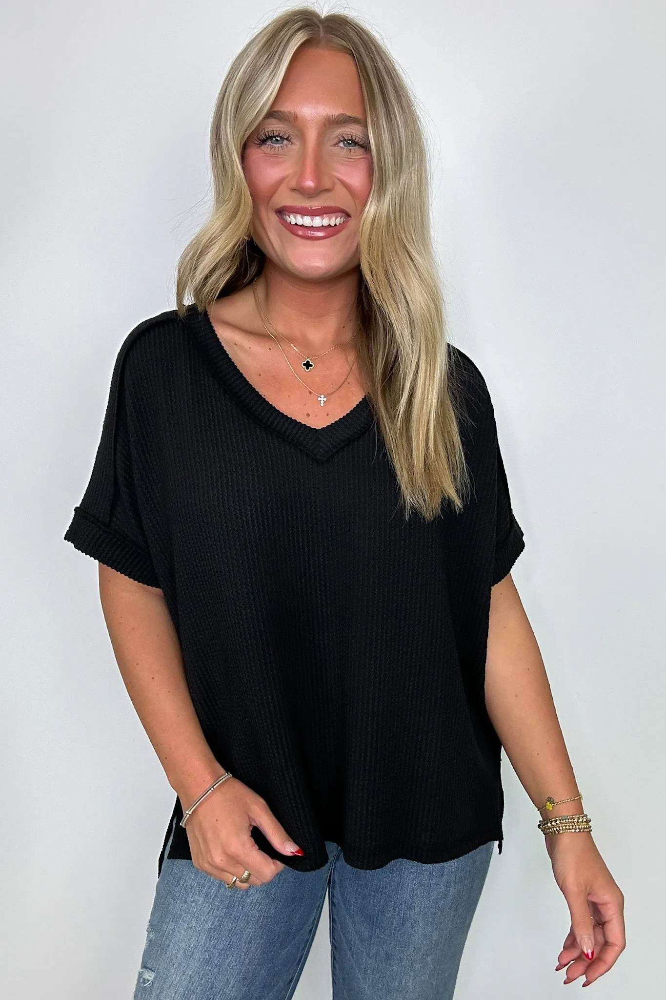 Cora Rib Knit High Low V-Neck Top - BACK IN STOCK
