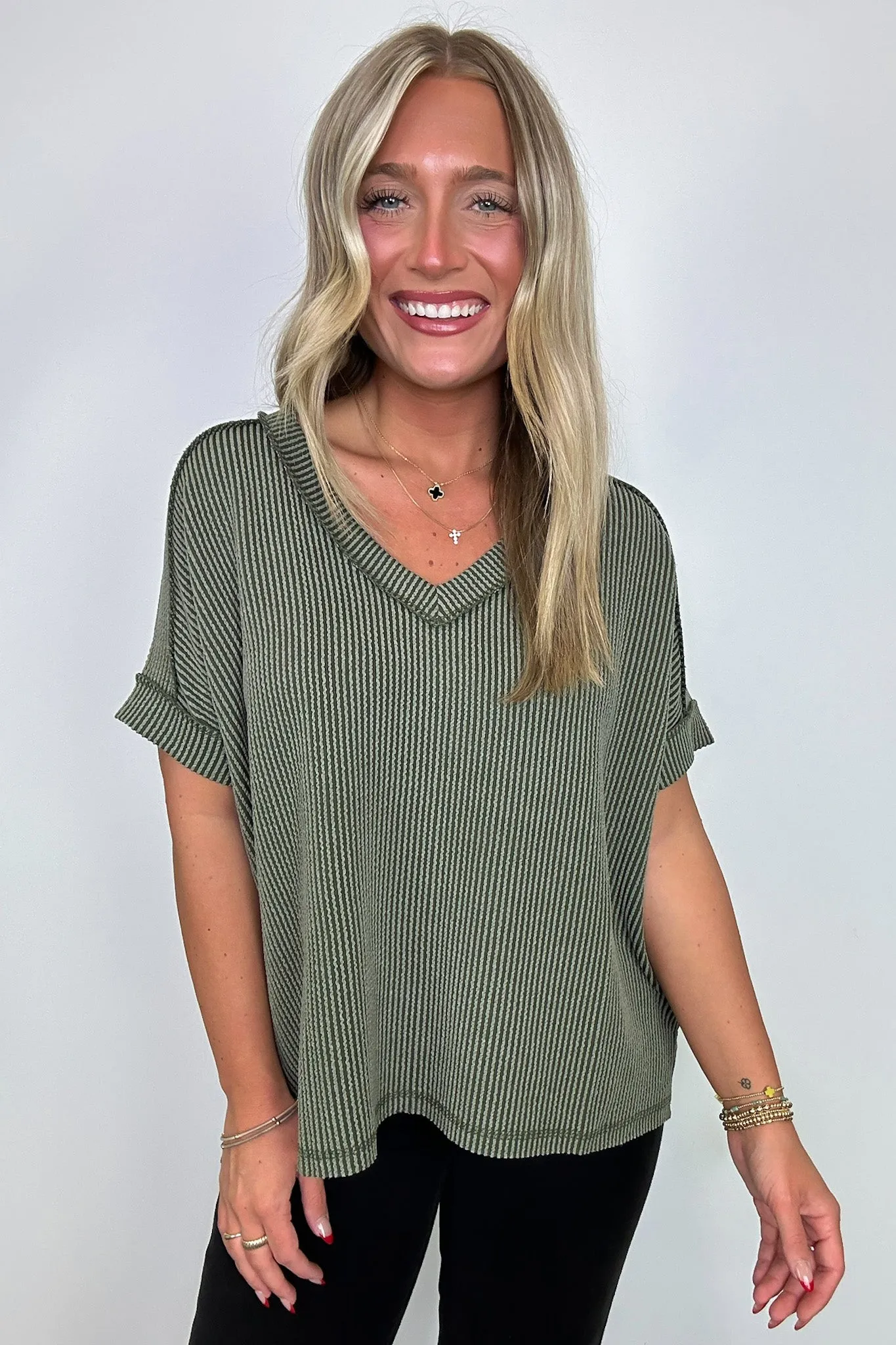 Cora Rib Knit High Low V-Neck Top - BACK IN STOCK