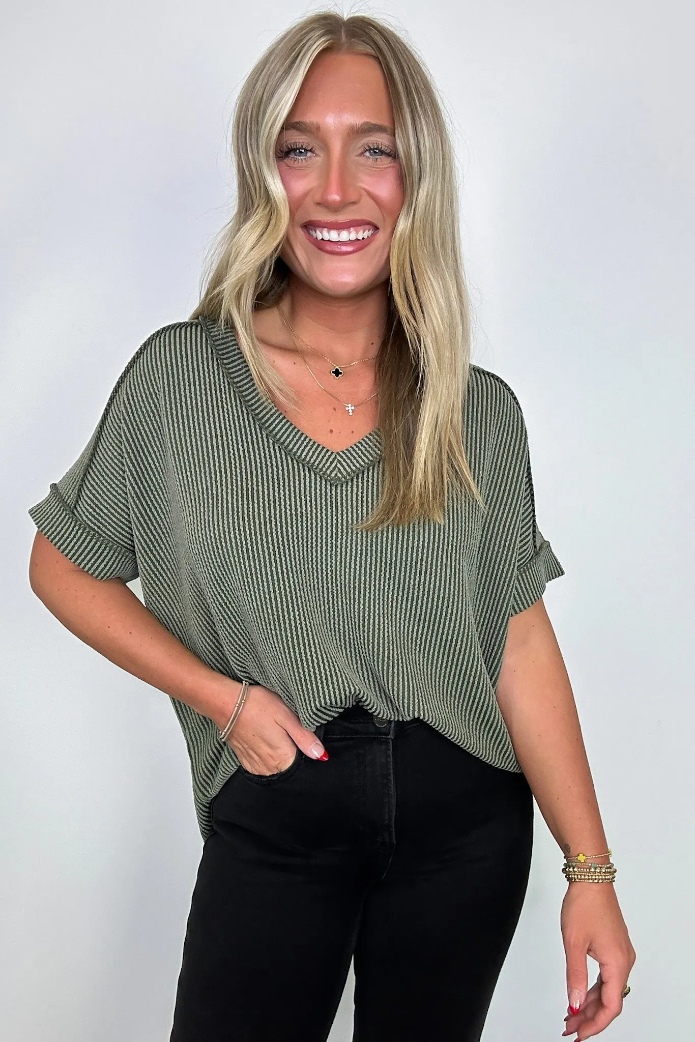 Cora Rib Knit High Low V-Neck Top - BACK IN STOCK