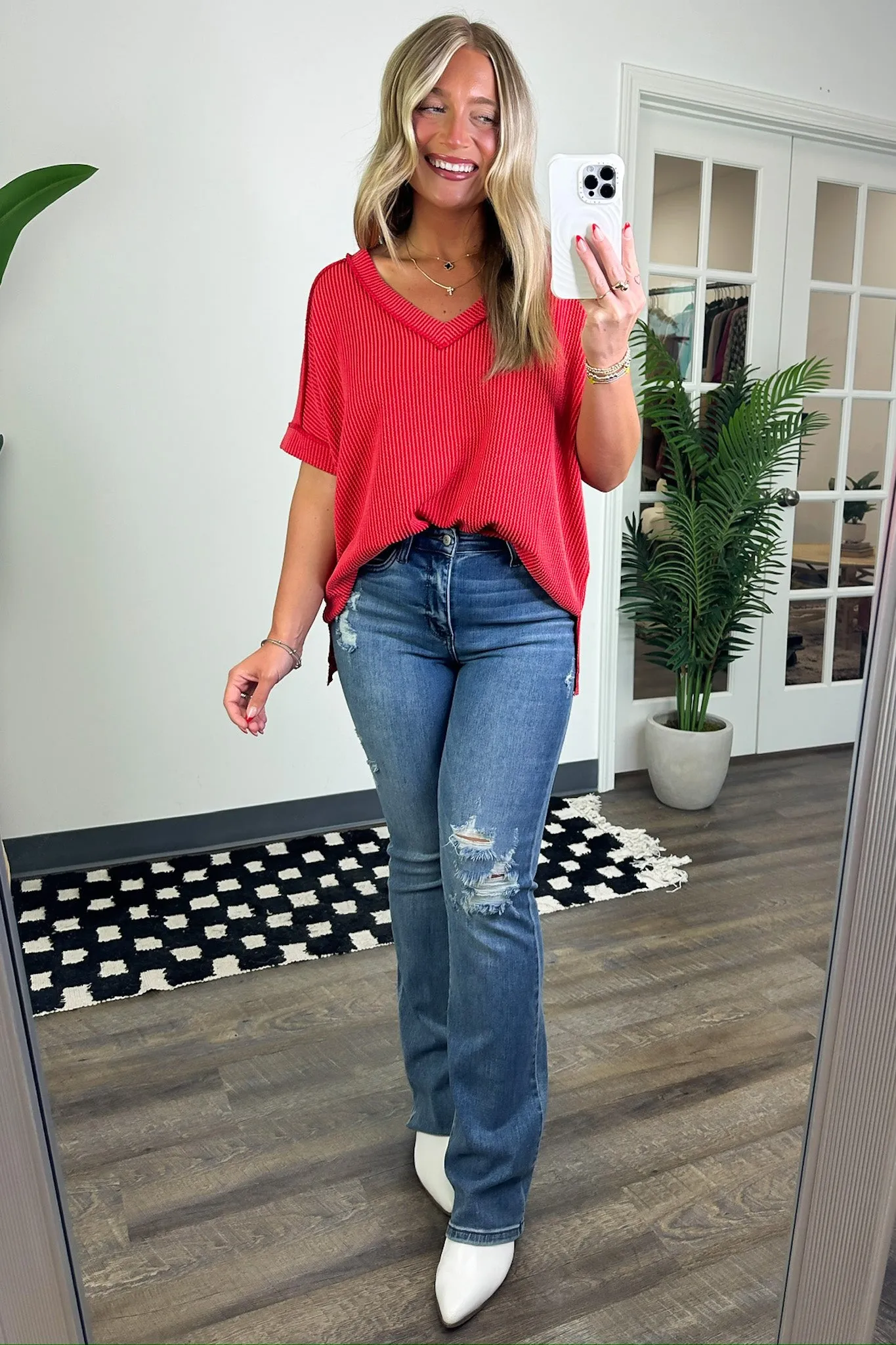 Cora Rib Knit High Low V-Neck Top - BACK IN STOCK