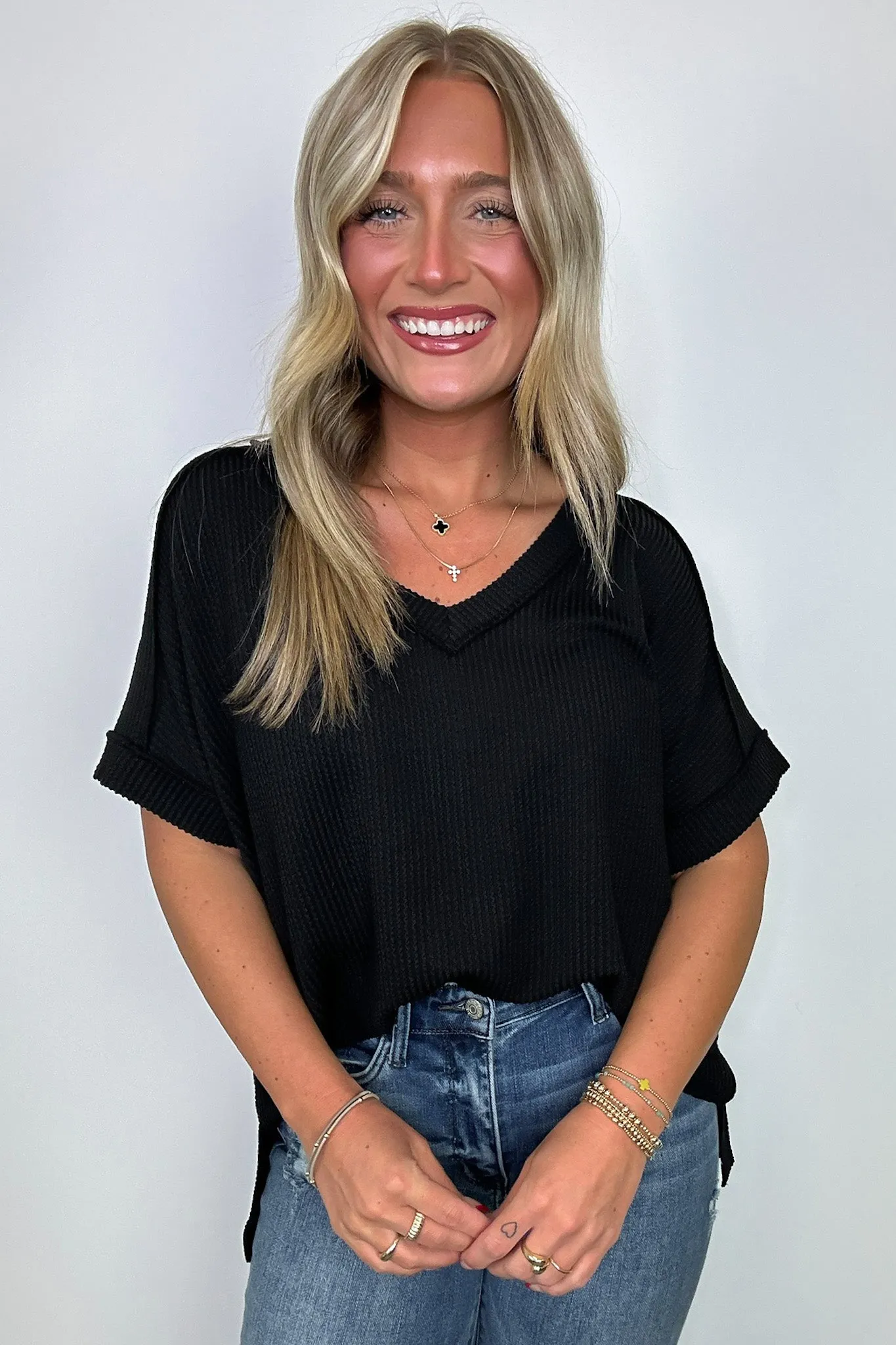 Cora Rib Knit High Low V-Neck Top - BACK IN STOCK