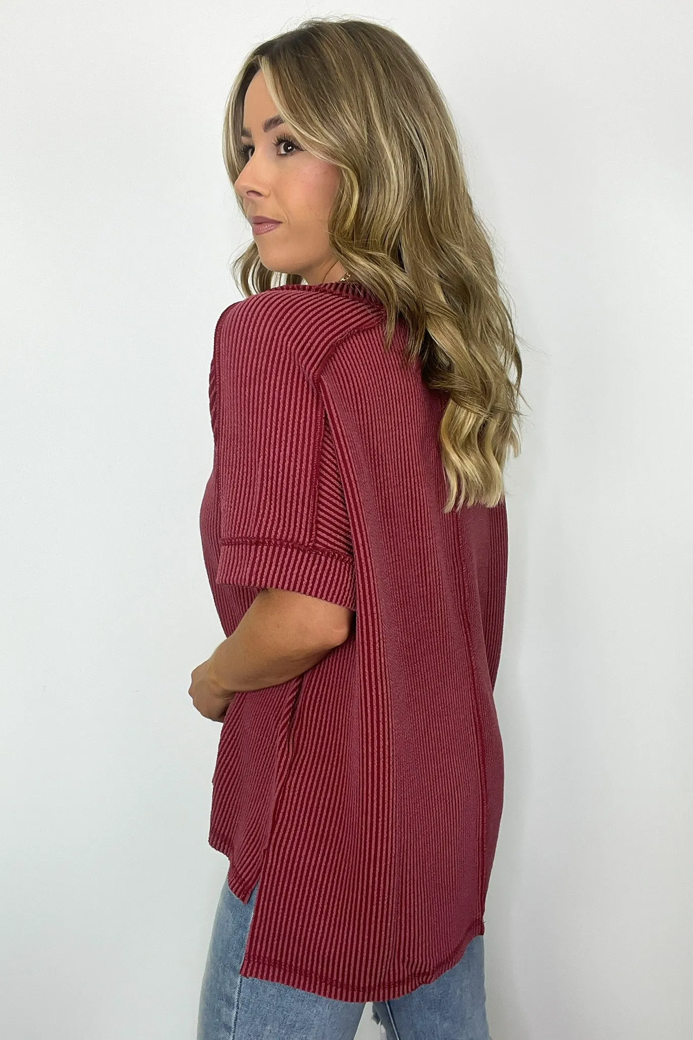 Cora Rib Knit High Low V-Neck Top - BACK IN STOCK